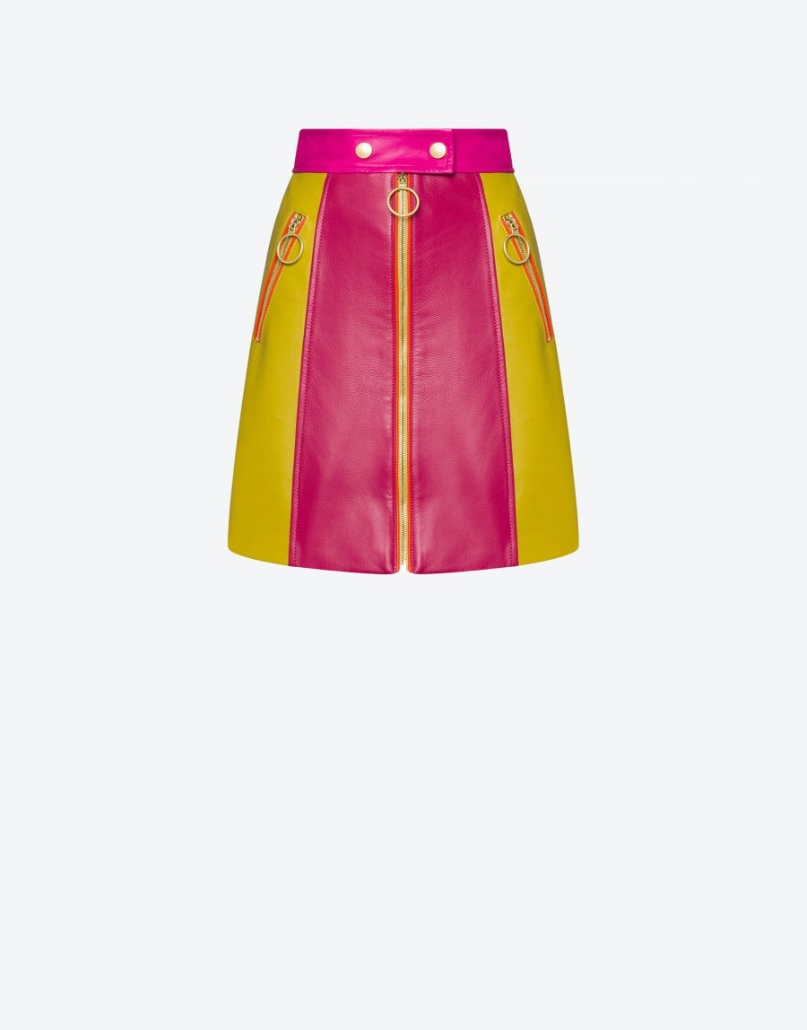 COLOR BLOCK NAPPA MINI SKIRT - 1