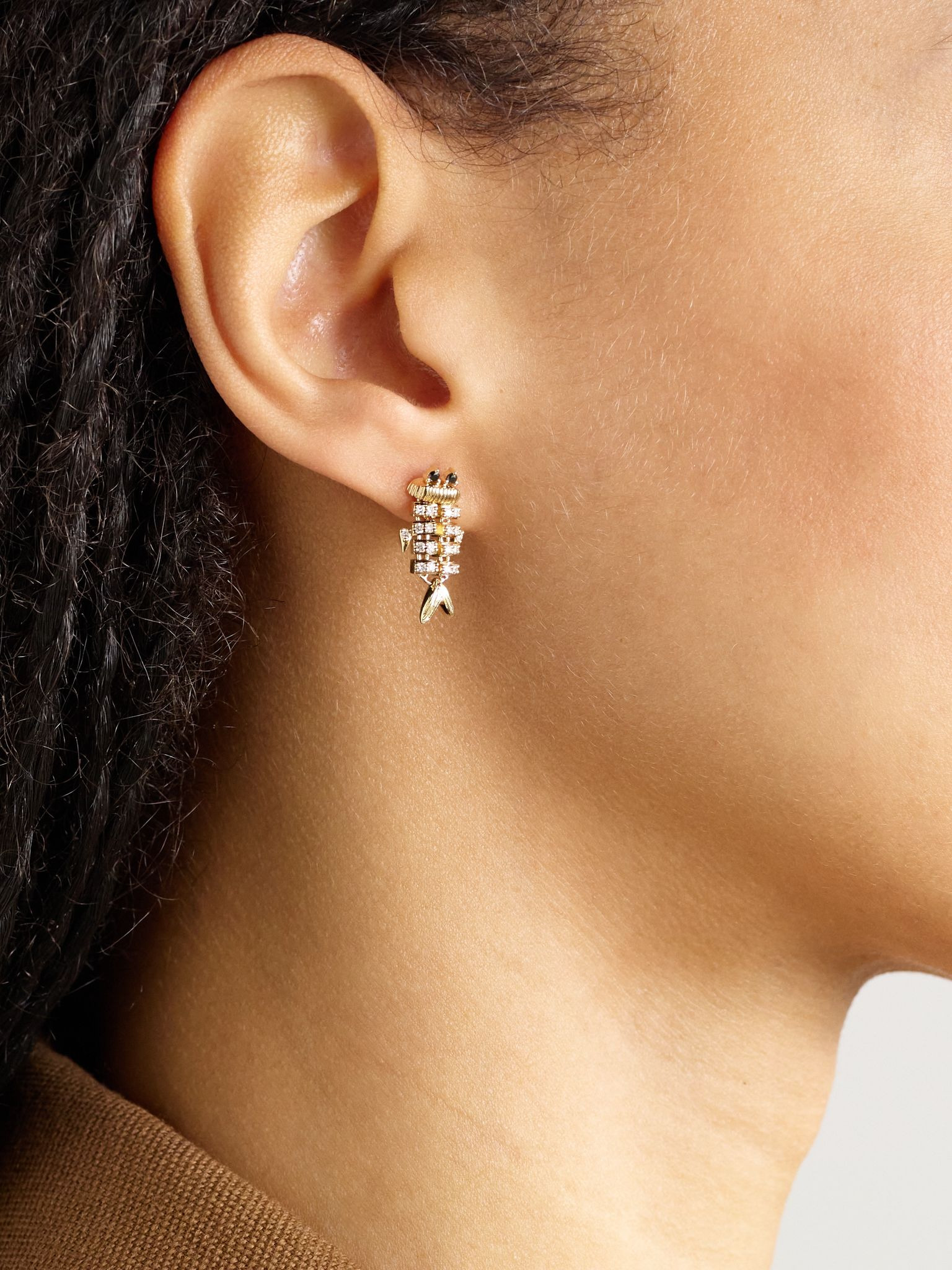 Superfish 9-karat gold diamond single earring Gold - 2