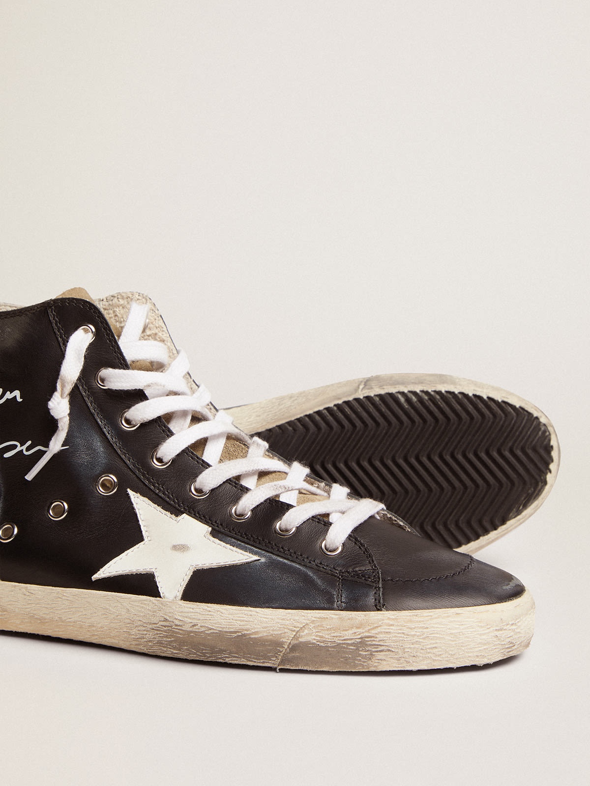 Men's Francy with black leather upper and white leather star - 4