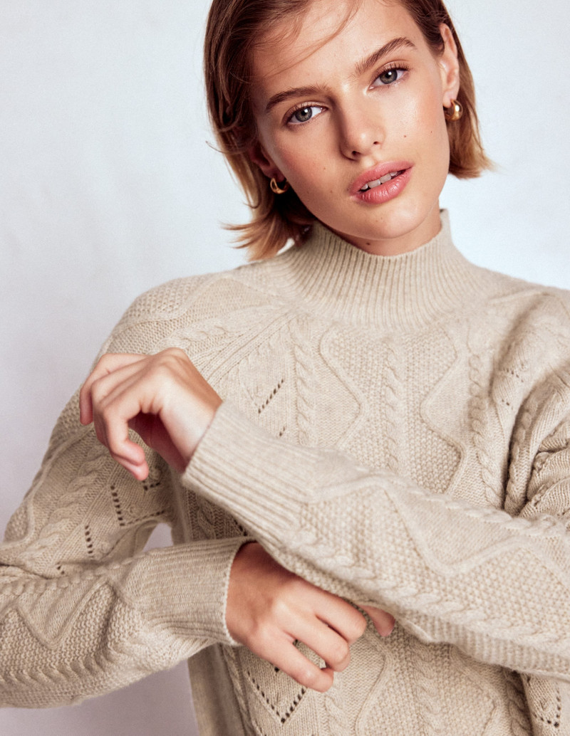 Marion Merino Rib Neck Sweater-Barley Cable 3
