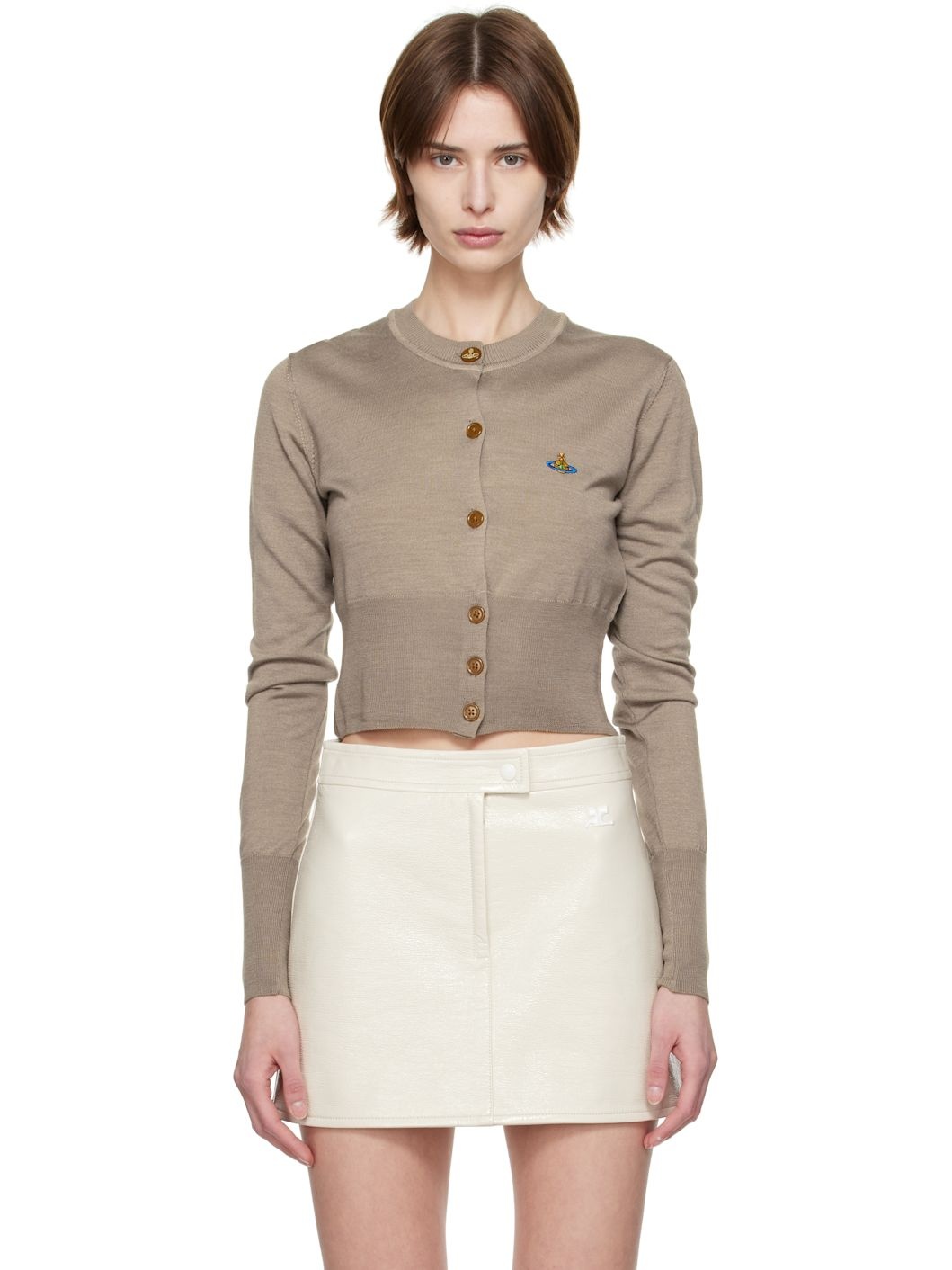 Taupe Bea Cropped Cardigan - 1