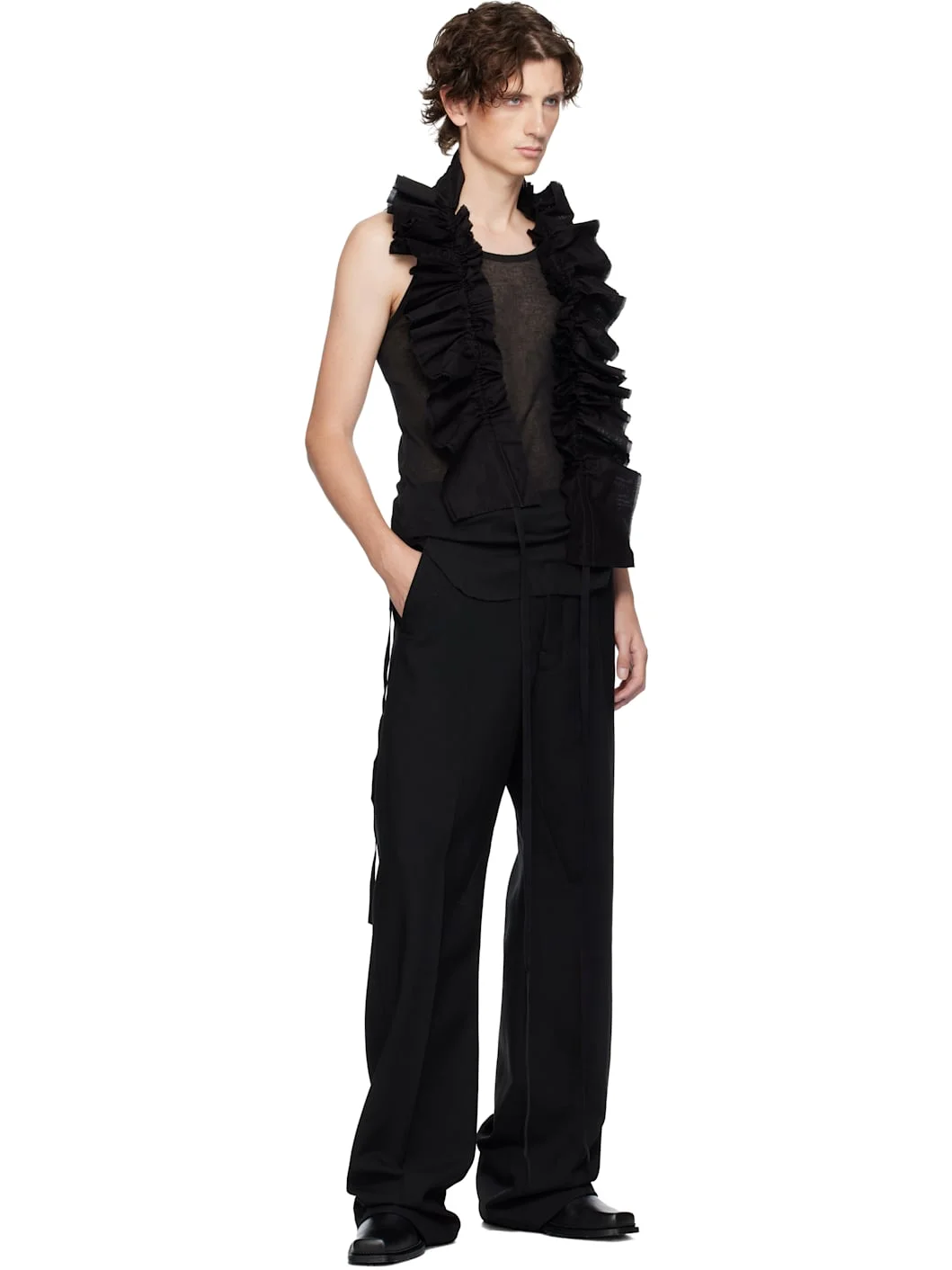 Black Cotton Olof Ruffled Collar - 1