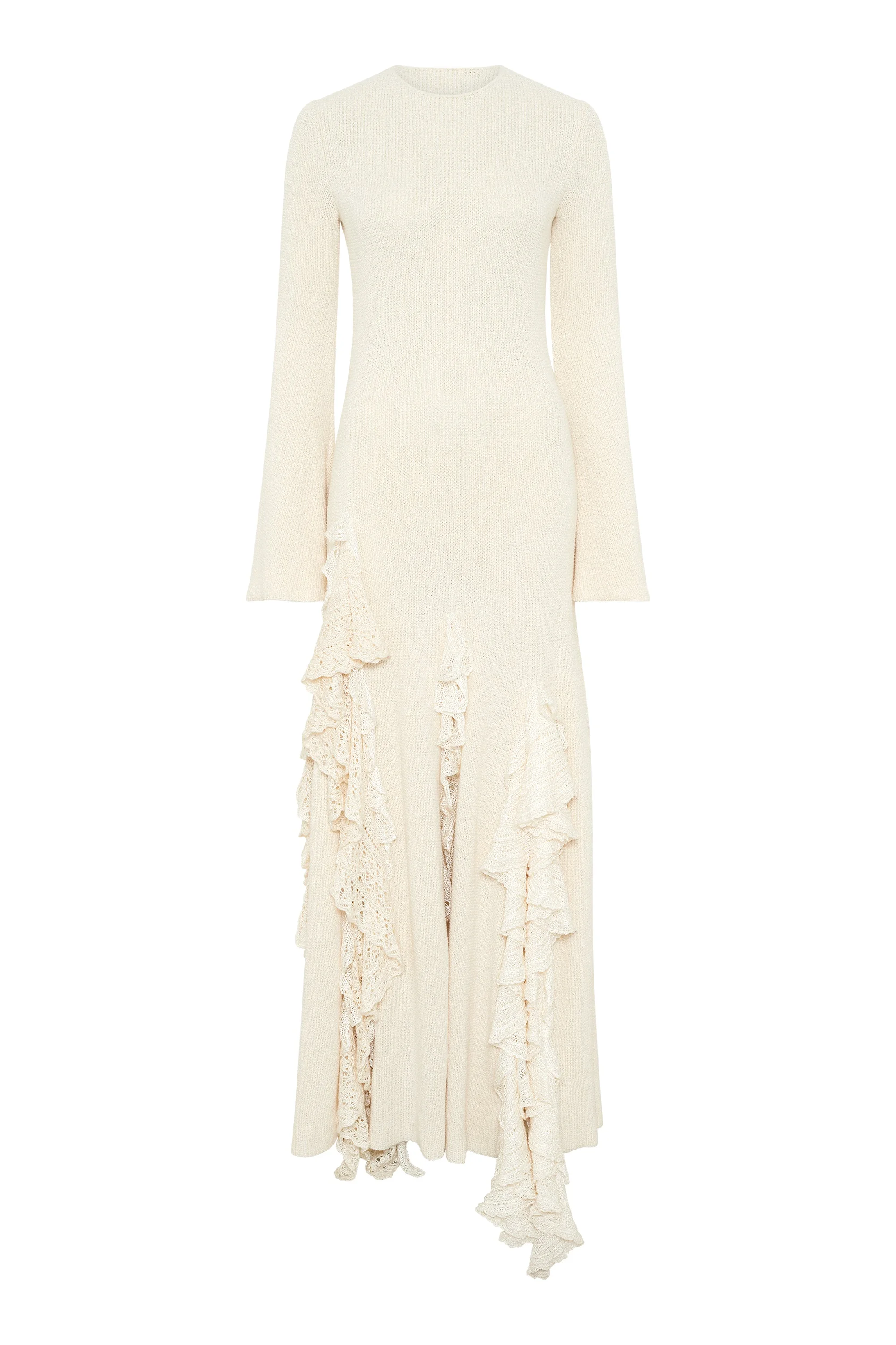 Bloomsbury Knit Dress in Ivory Silk with Custom Ruffles - 1