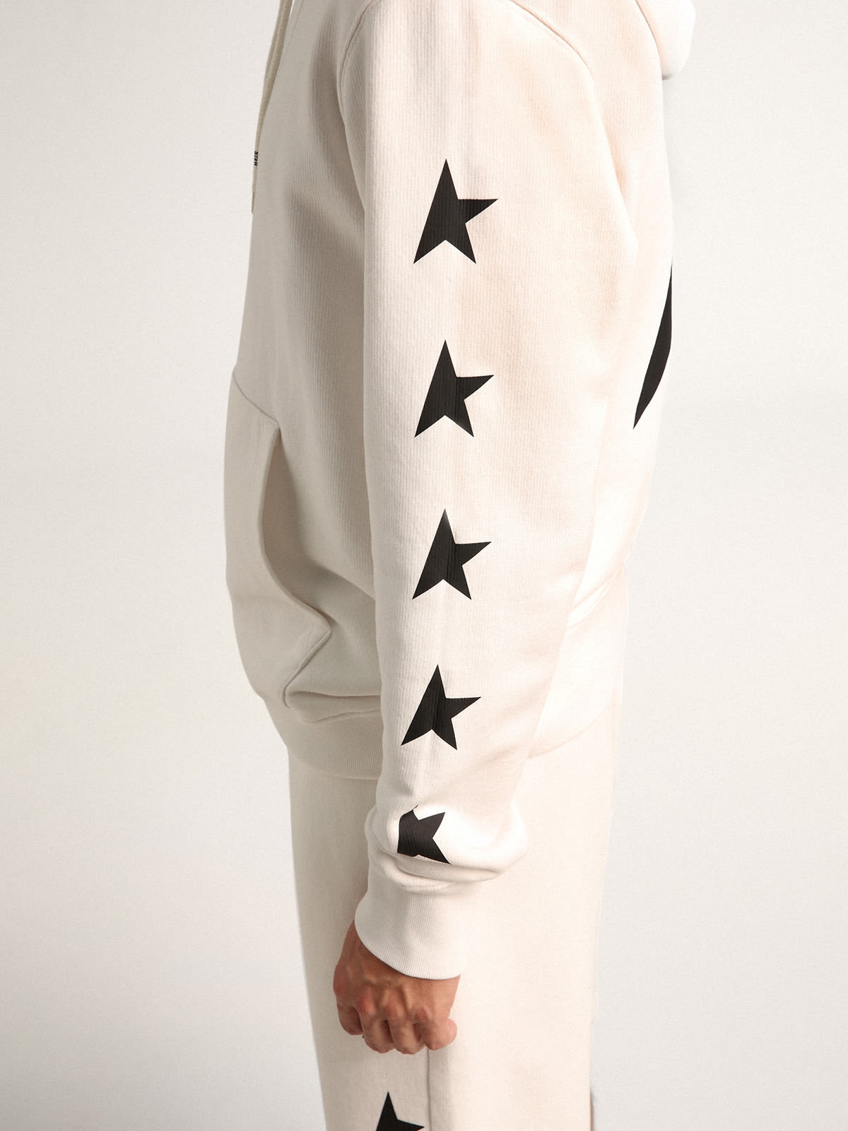 Alighiero Star Collection hooded sweatshirt in vintage white with contrasting black stars - 5
