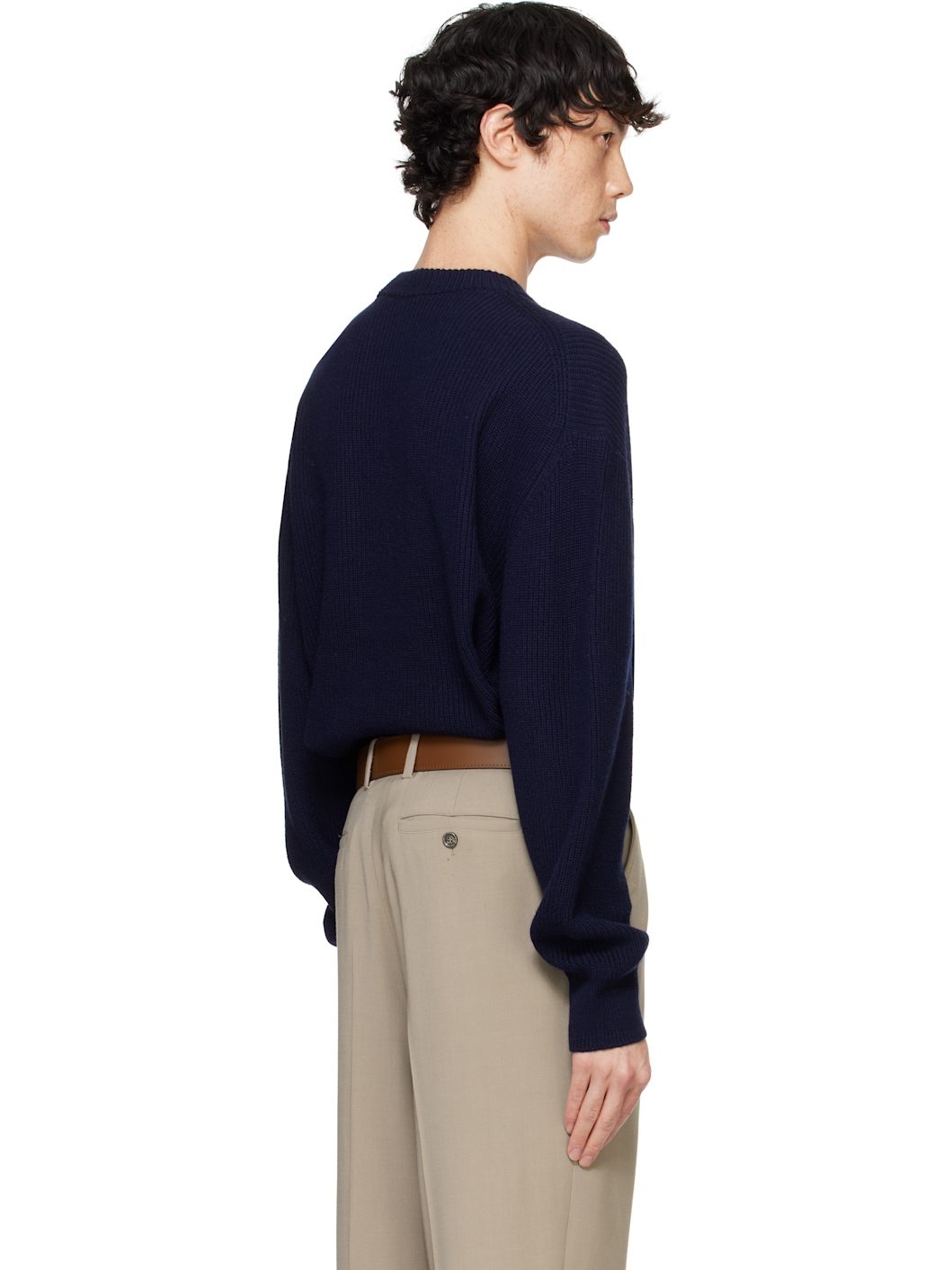 Navy Bold Fox Head Patch Comfort Ribbed Sweater - 3