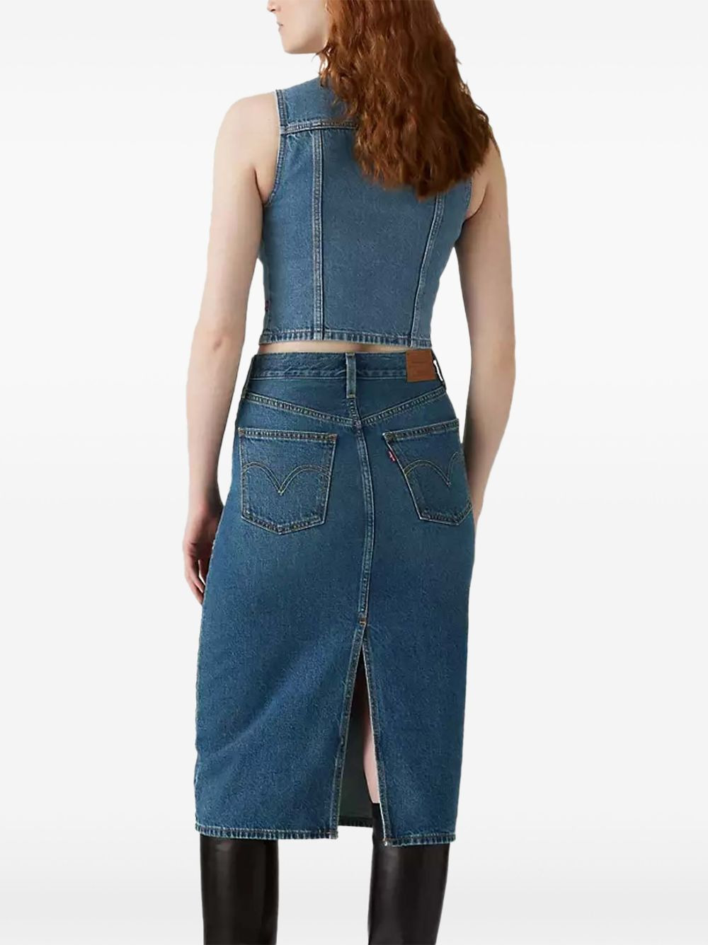 back-slit denim midi skirt - 3