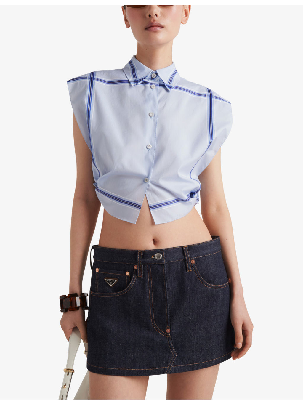 Brand-plaque low-rise denim mini skirt - 3