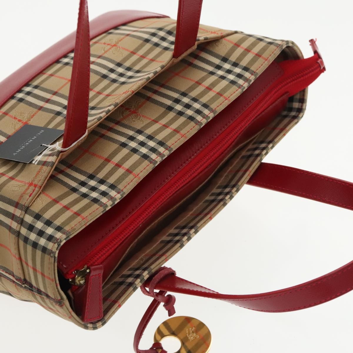 Burberry Nova Check Hand Bag Canvas Leather Beige Red - 6