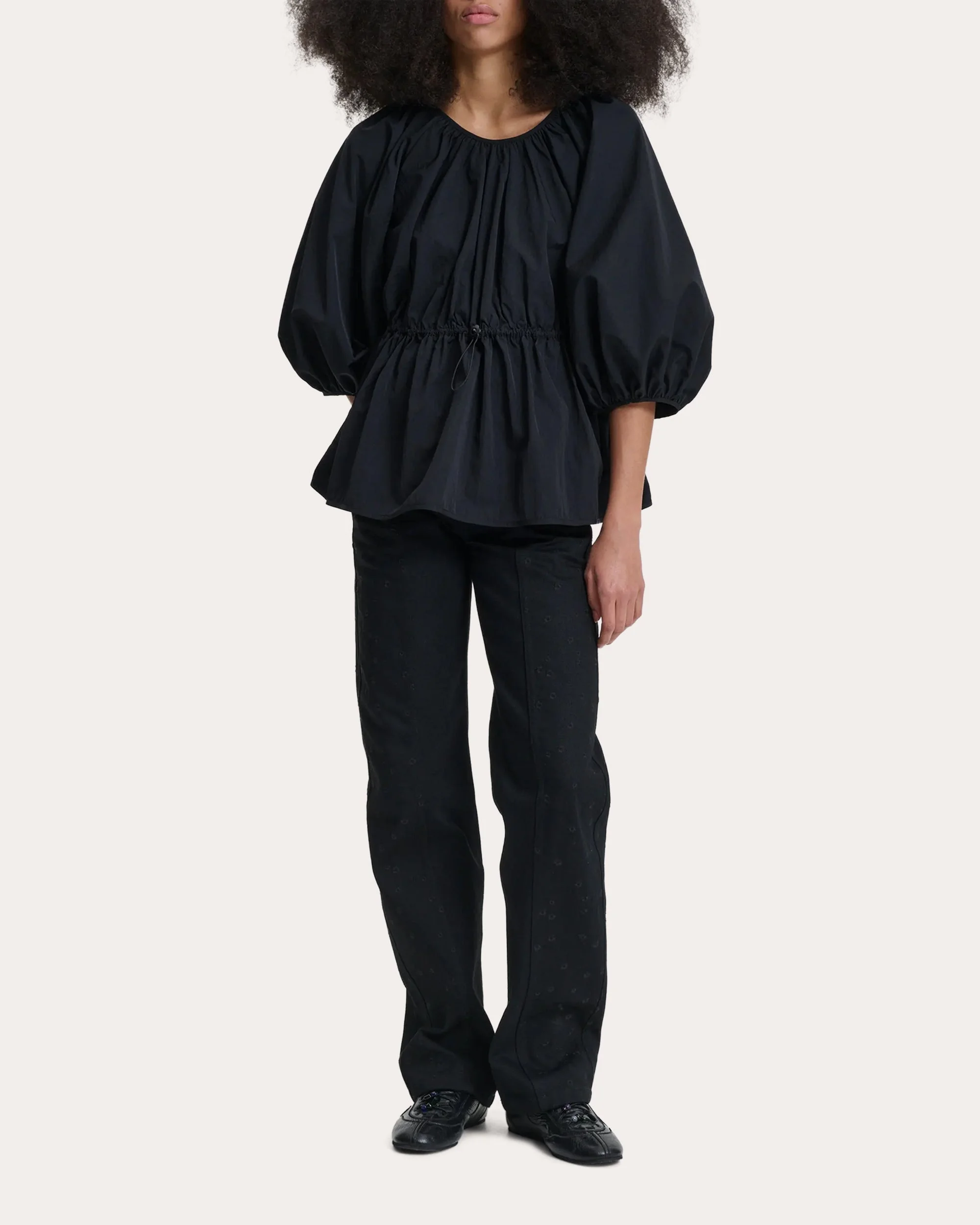 Berta Taffeta Puff-Sleeve Peplum Top - 1