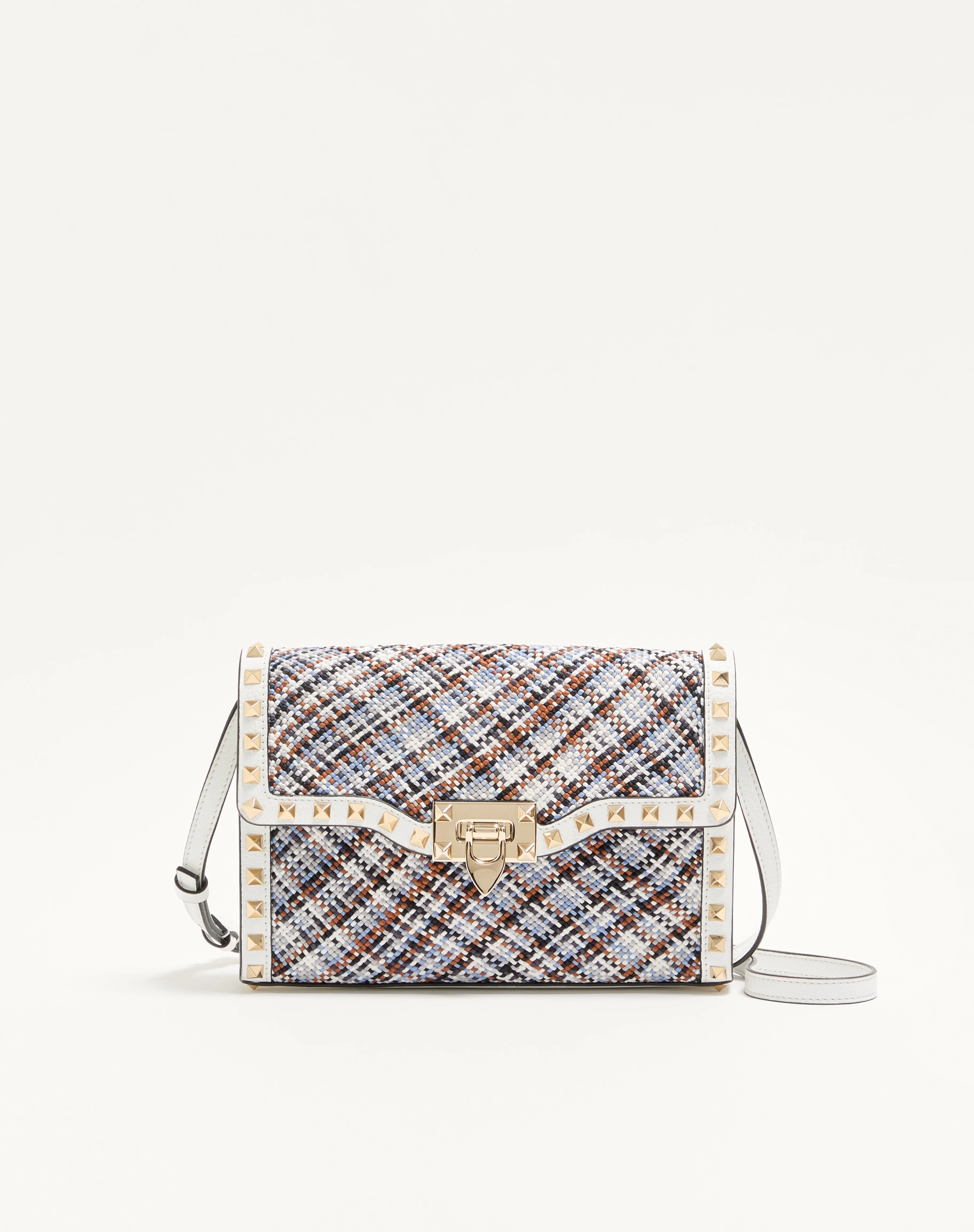 VALENTINO GARAVANI ROCKSTUD SMALL SHOULDER BAG IN WOVEN FABRIC - 1