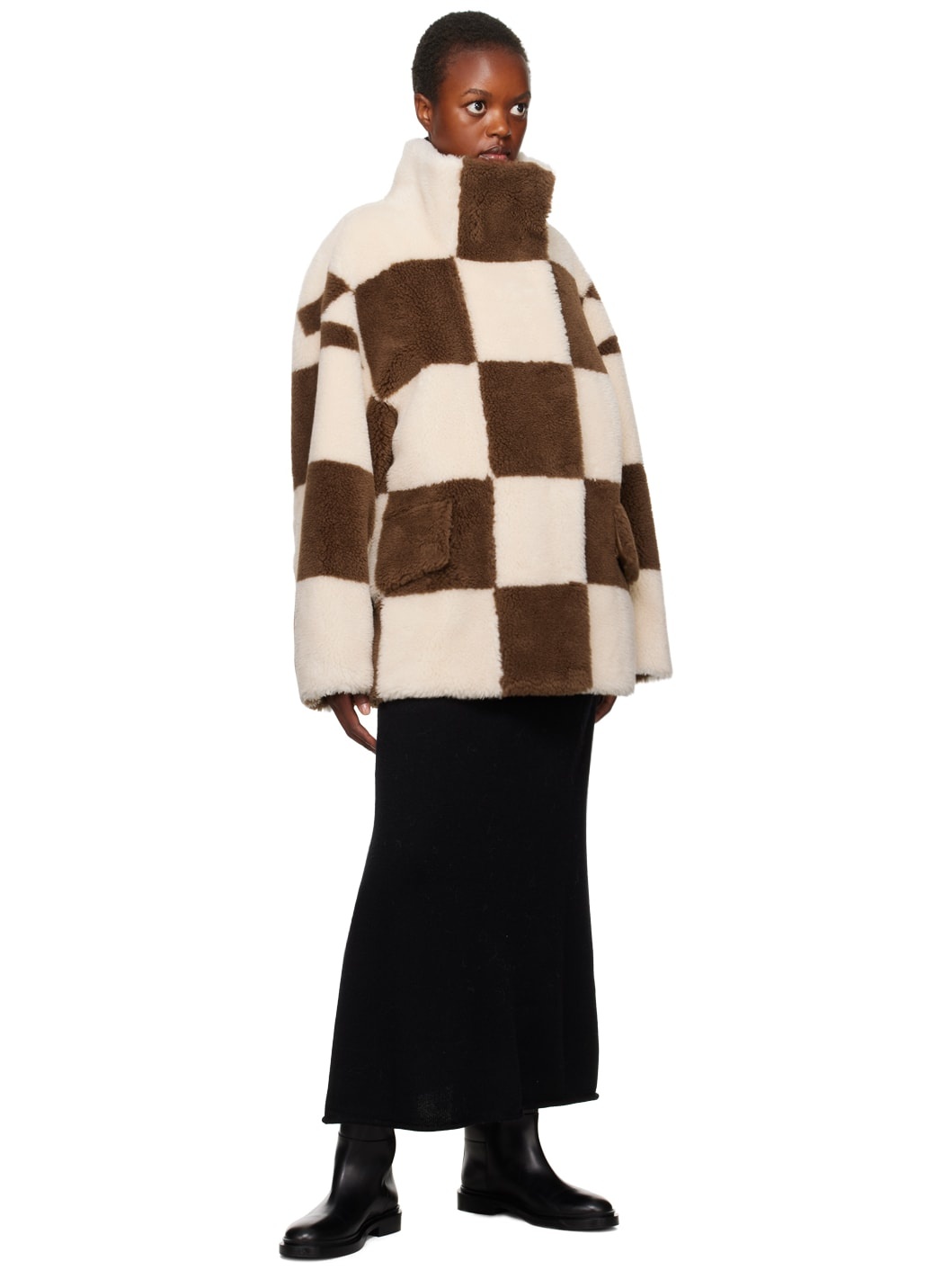 Off-White & Brown Dani Faux-Fur Jacket - 4