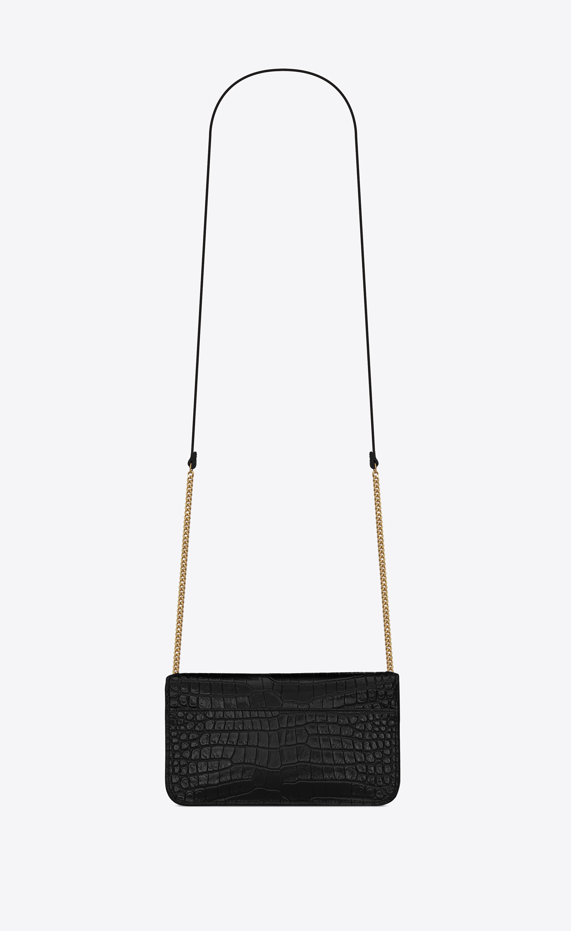 cassandre saint laurent phone holder with strap in shiny crocodile-embossed leather - 4