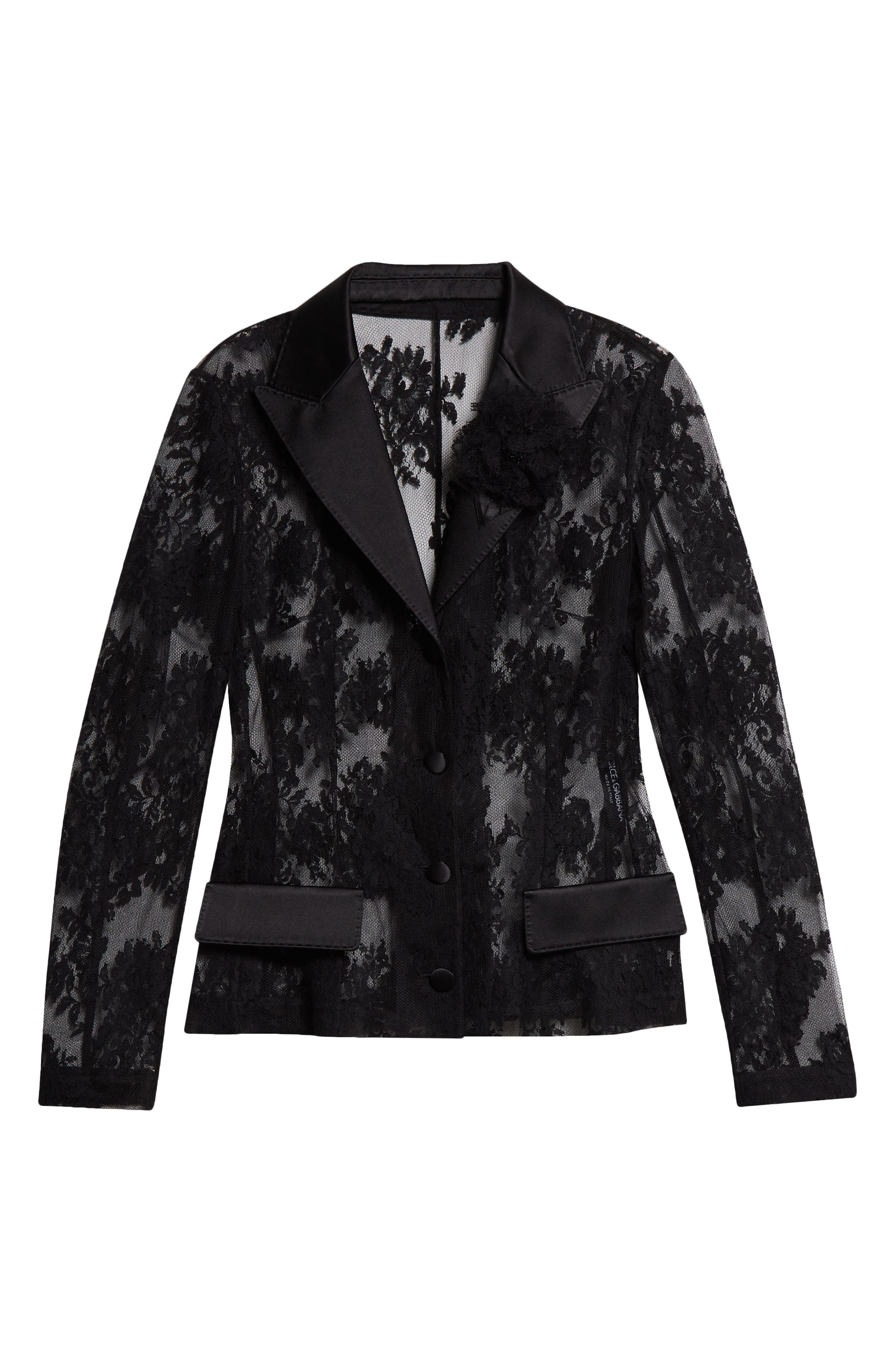 Sheer Floral Lace & Satin Jacket - 7