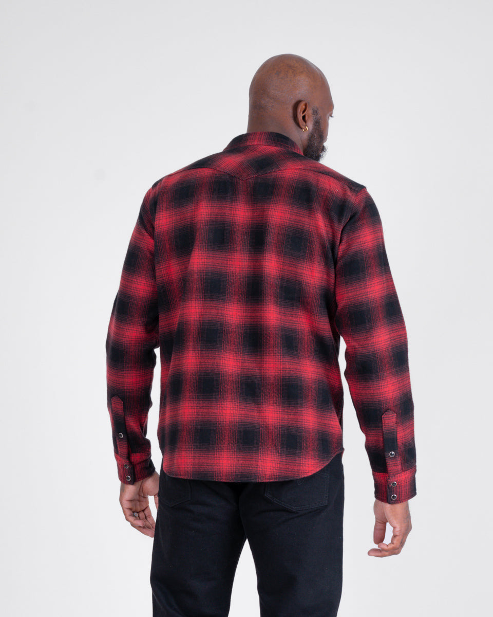 IHSH-264-RED Ultra Heavy Flannel Ombré Check Western Shirt - Red/Black - 10