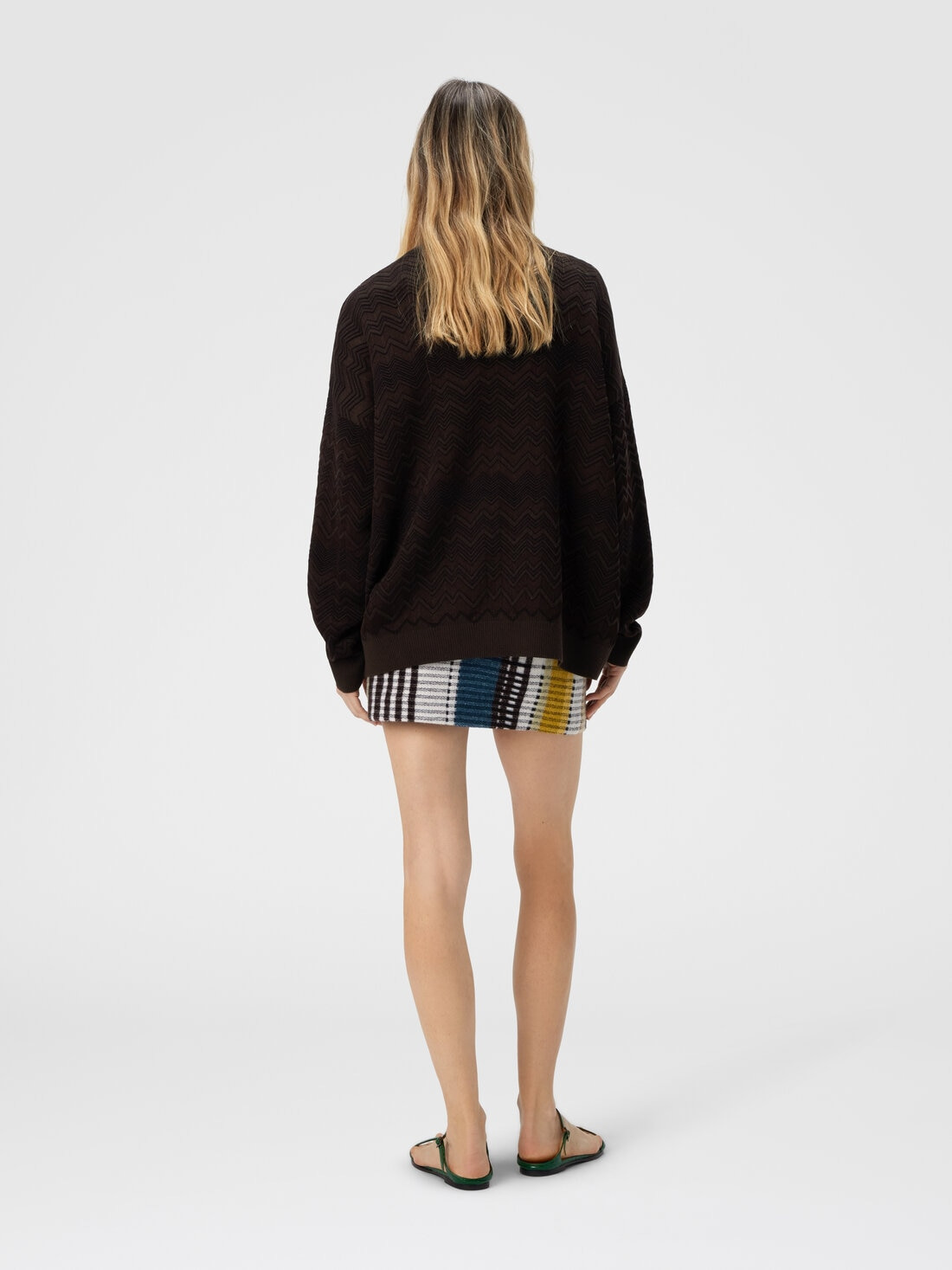 Oversized V-Neck Sweater in Chevron Pattern - 3