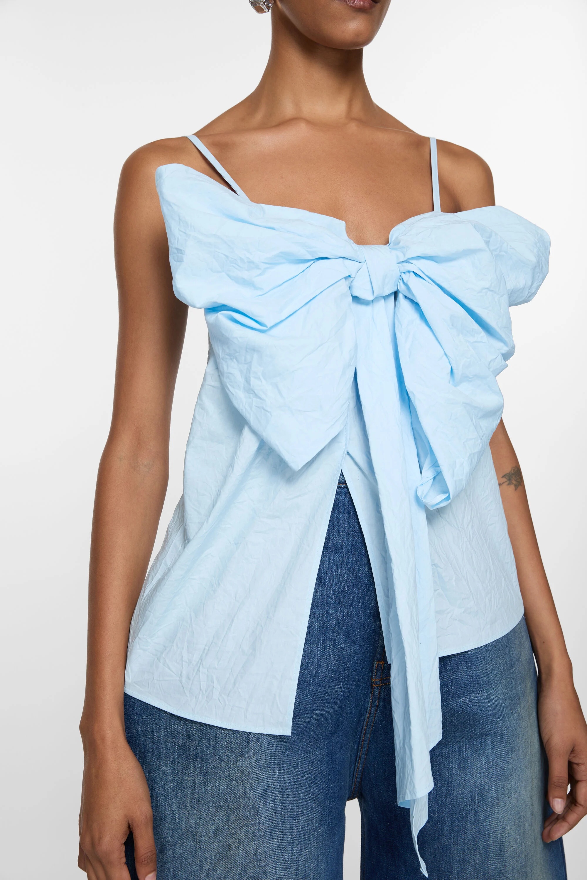 Bow strap blouse - Light blue - 4