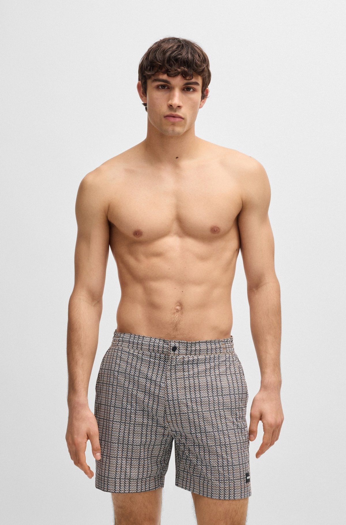 MICRO-PRINT SWIM SHORTS WITH LOGO BADGE - 2