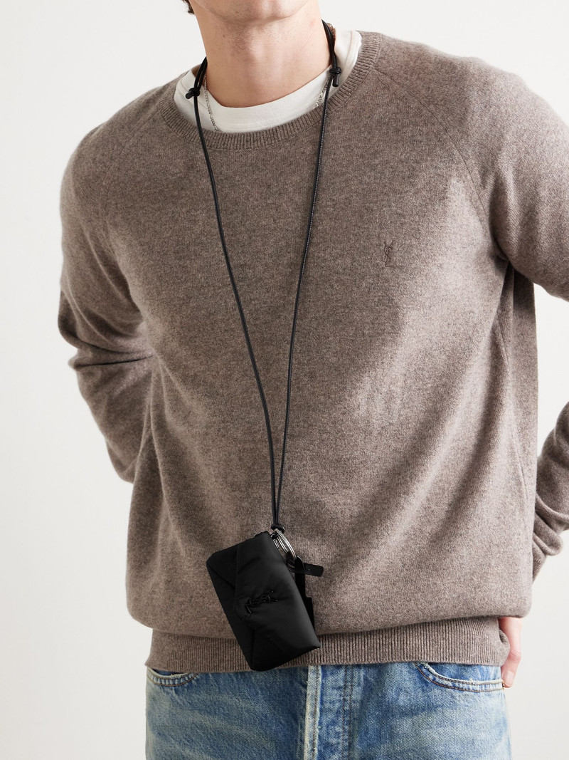 SAINT LAURENT Cassandre Logo-Appliquéd Leather-Trimmed Quilted Padded Nylon Pouch Black outlook