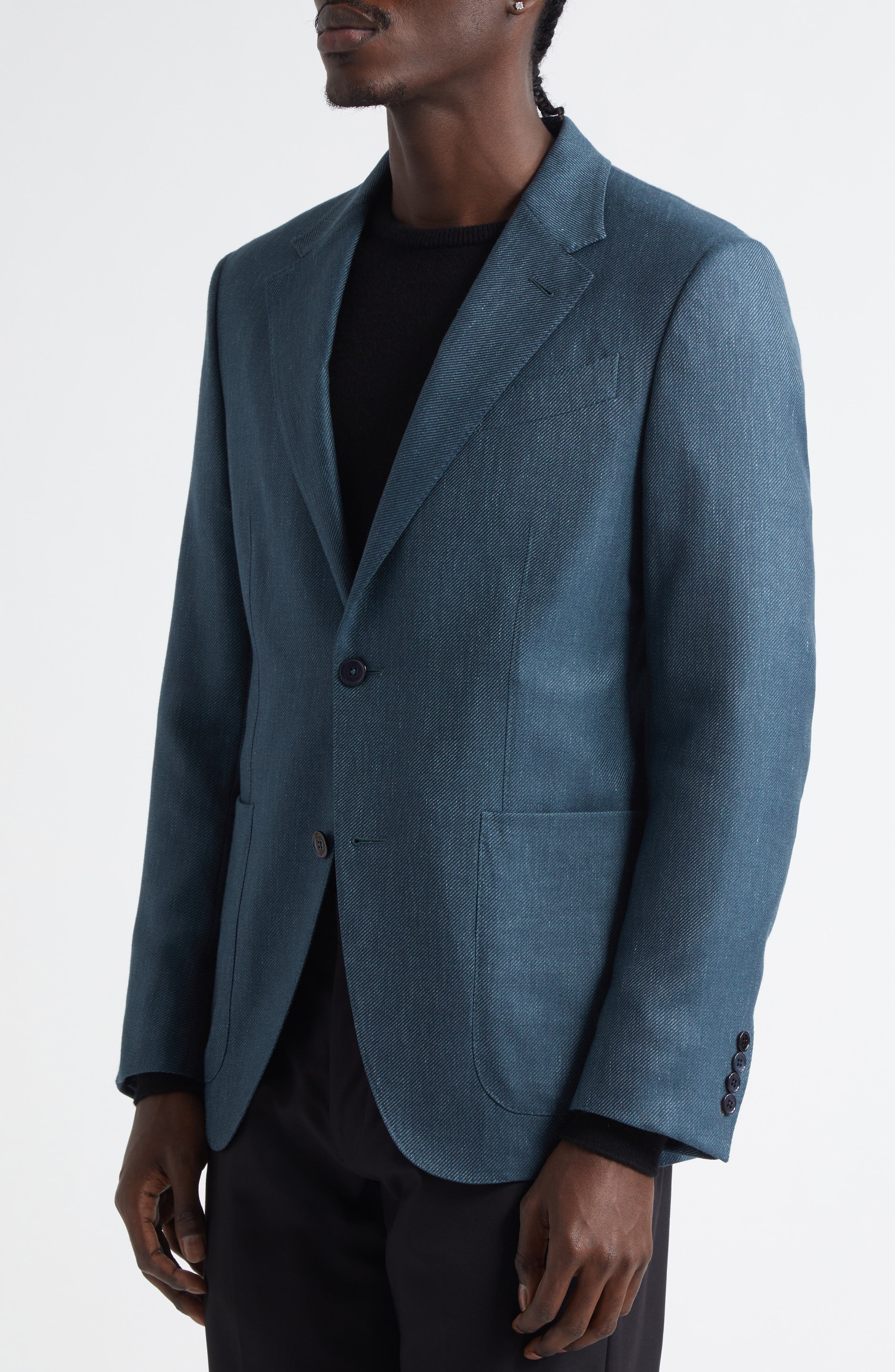 ZEGNA Textured Cashmere, Silk & Linen Sport Coat in Medium Blue at Nordstrom - 4