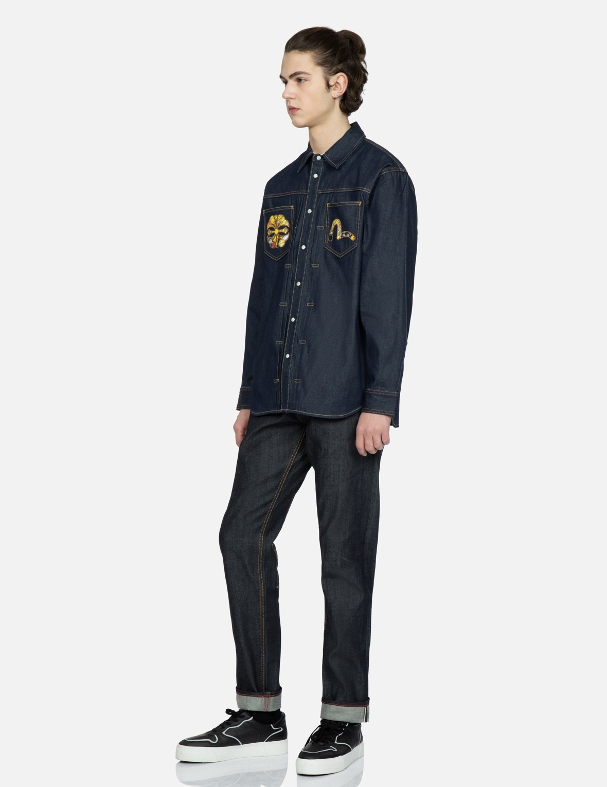 SAMURAI-PATTERN KAMON AND SEAGULL DENIM SHIRT - 3