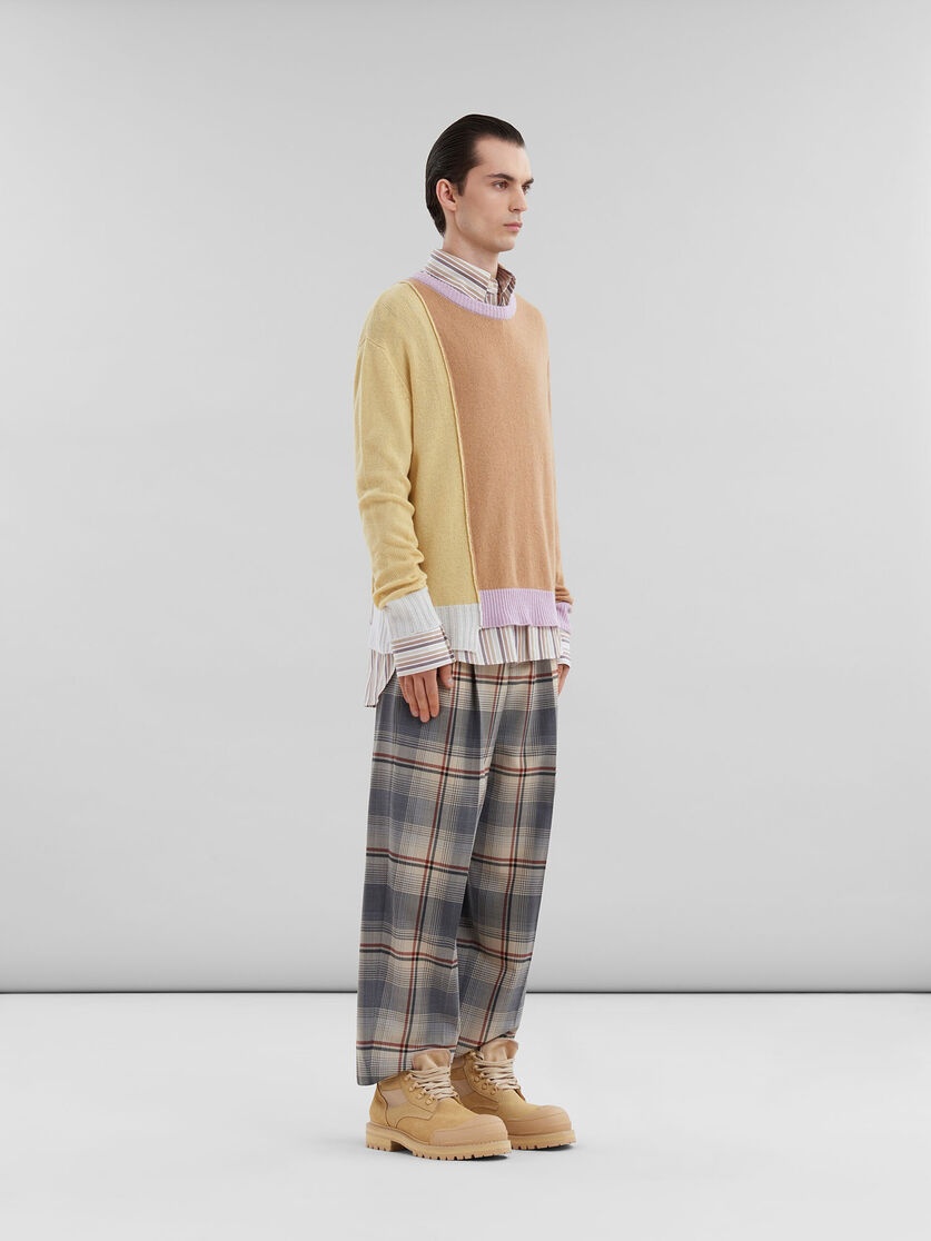 BROWN CASHMERE COLOUR-BLOCK JUMPER - 5
