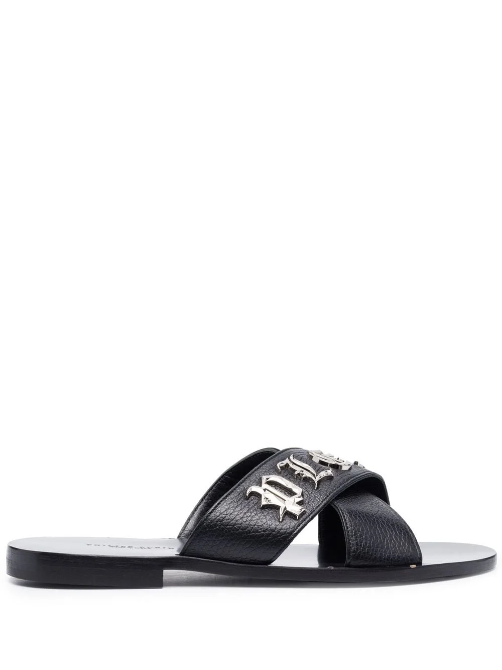 cross-strap leather slides - 1