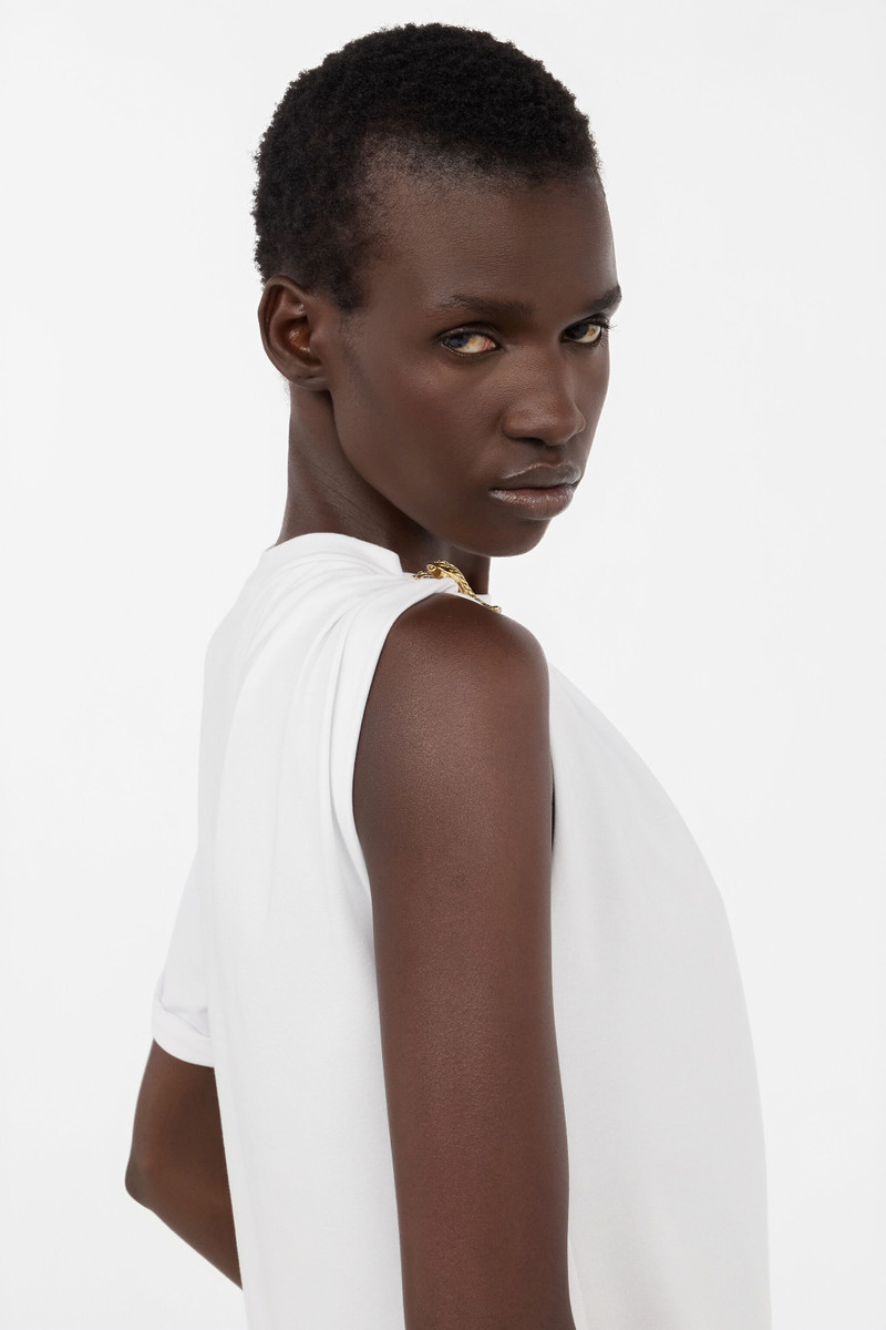 White Asymmetric T-shirt with Snake Motif 7