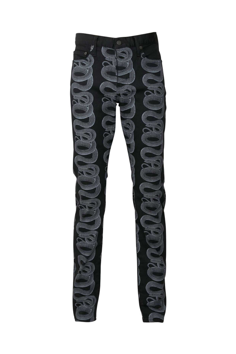 SNAKE LOOP PATTERN SLIM DENIM PANTS / BLK 1