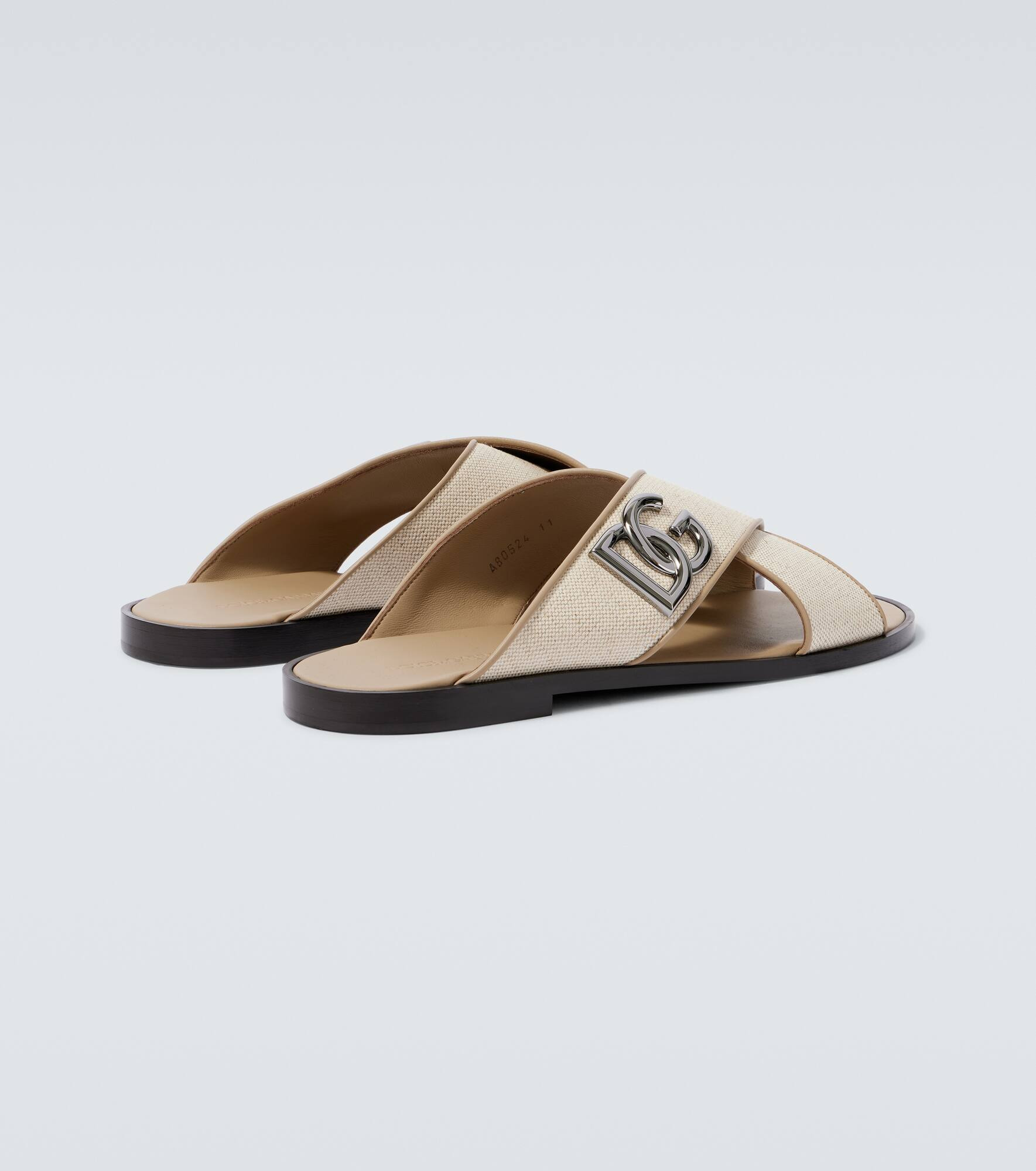 DG leather-trimmed canvas slides - 6