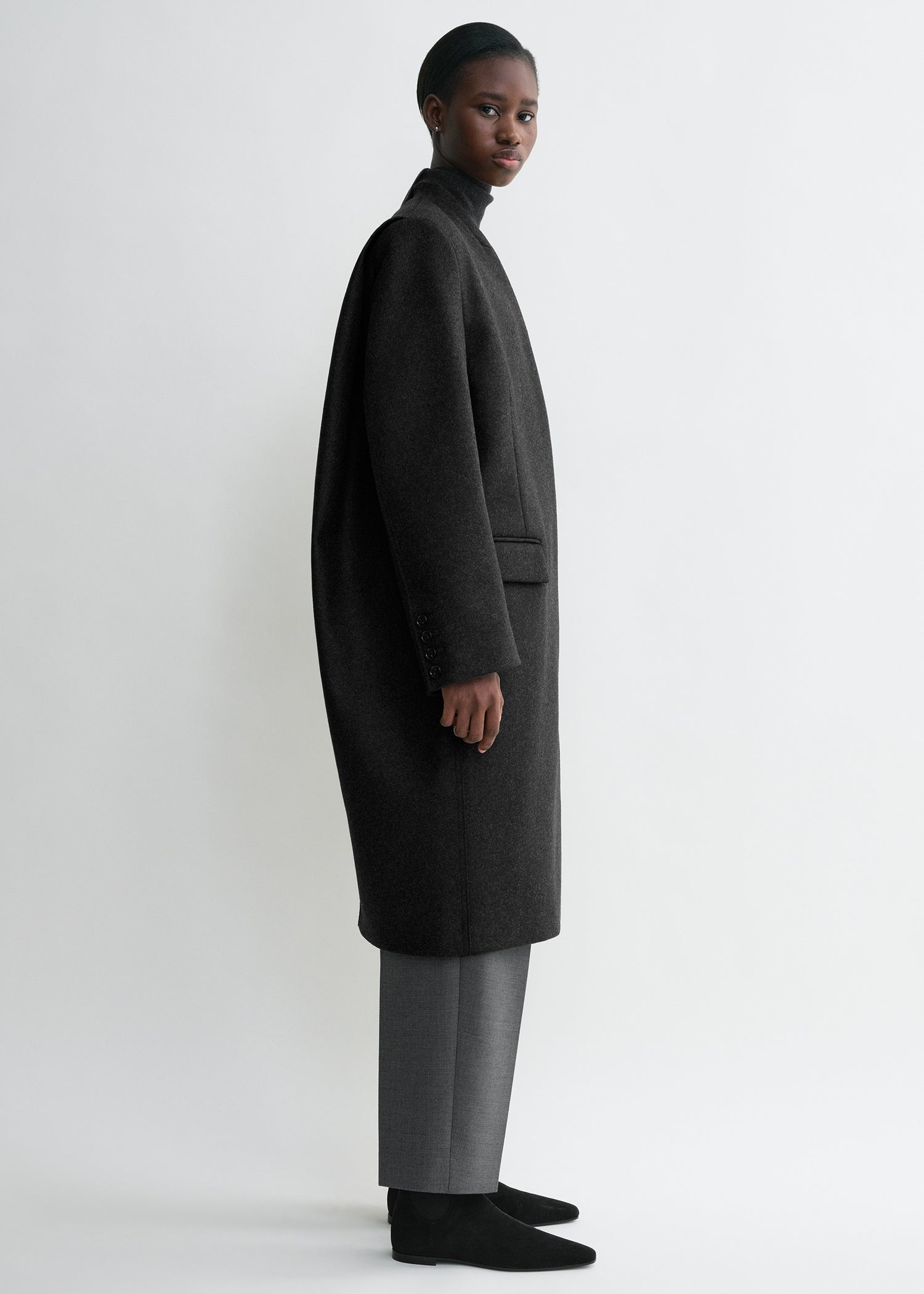 Deep pleat coat charcoal melange - 3