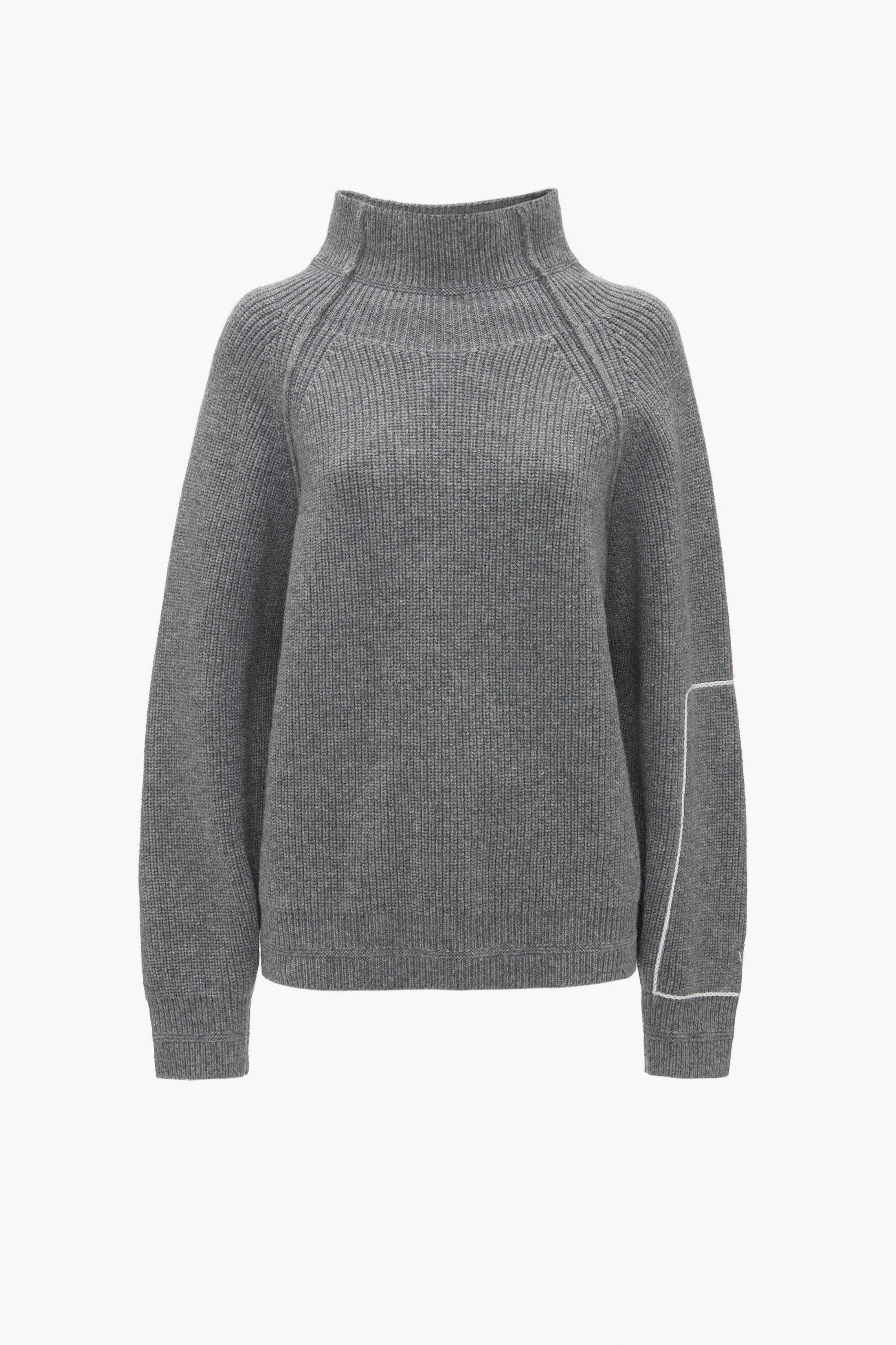 Oversized Polo Neck Jumper In Grey Melange - 1