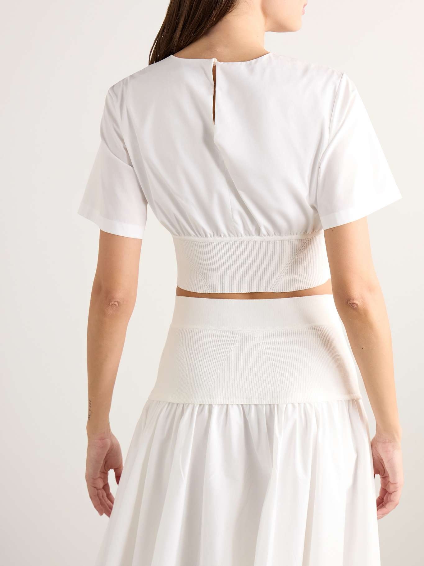 Adair cropped paneled cotton-blend poplin top White - 3