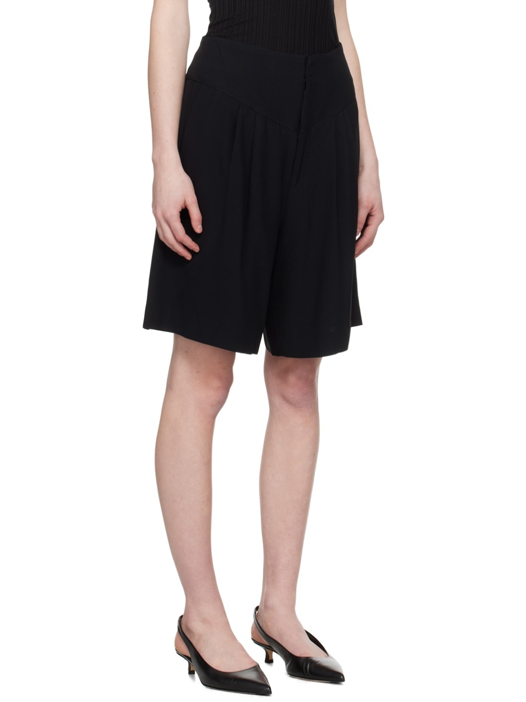 Black Pleat Shorts - 2