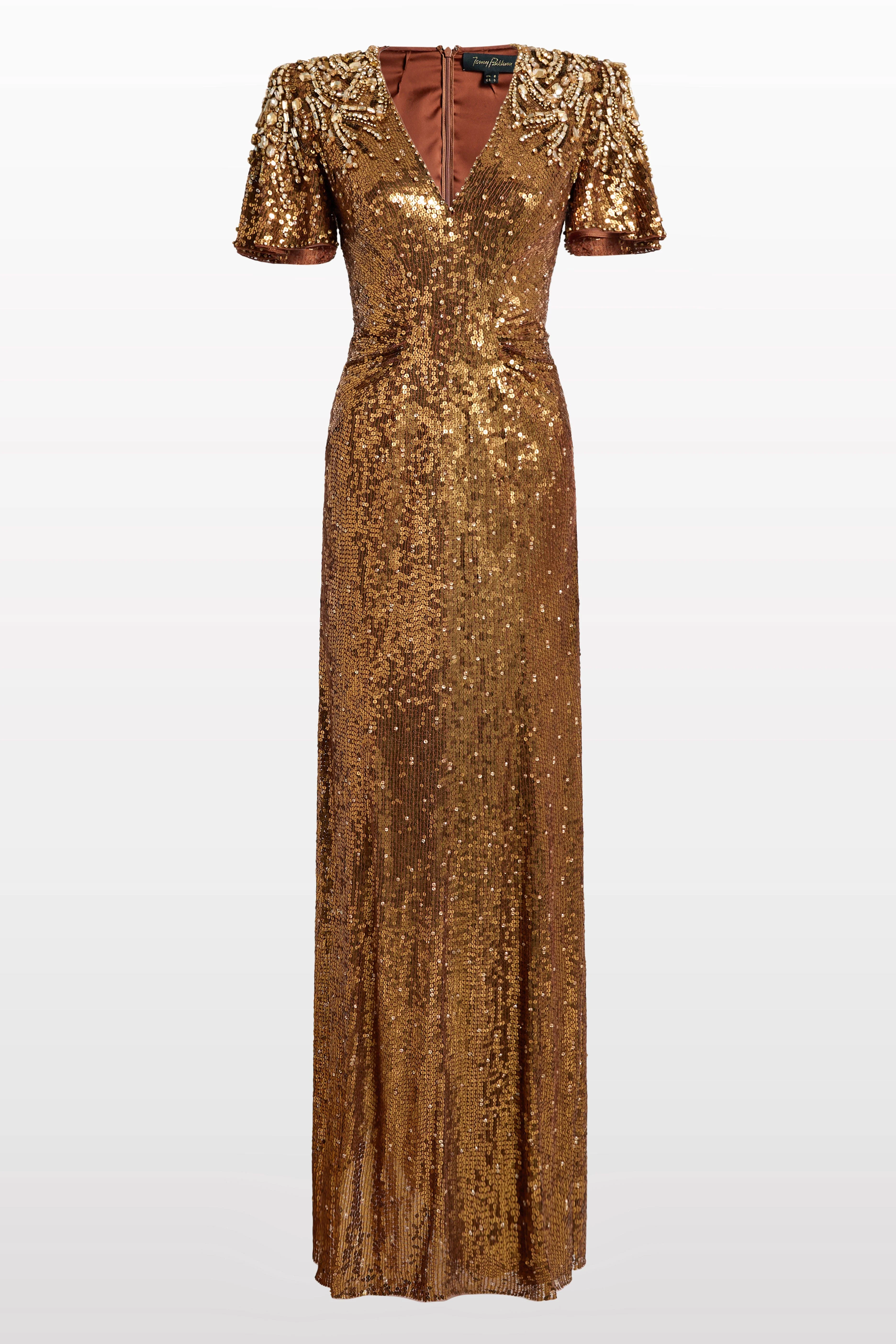 Jenny Packham Manon Sequin-Embellished Dress in Bronze at Nordstrom - 1