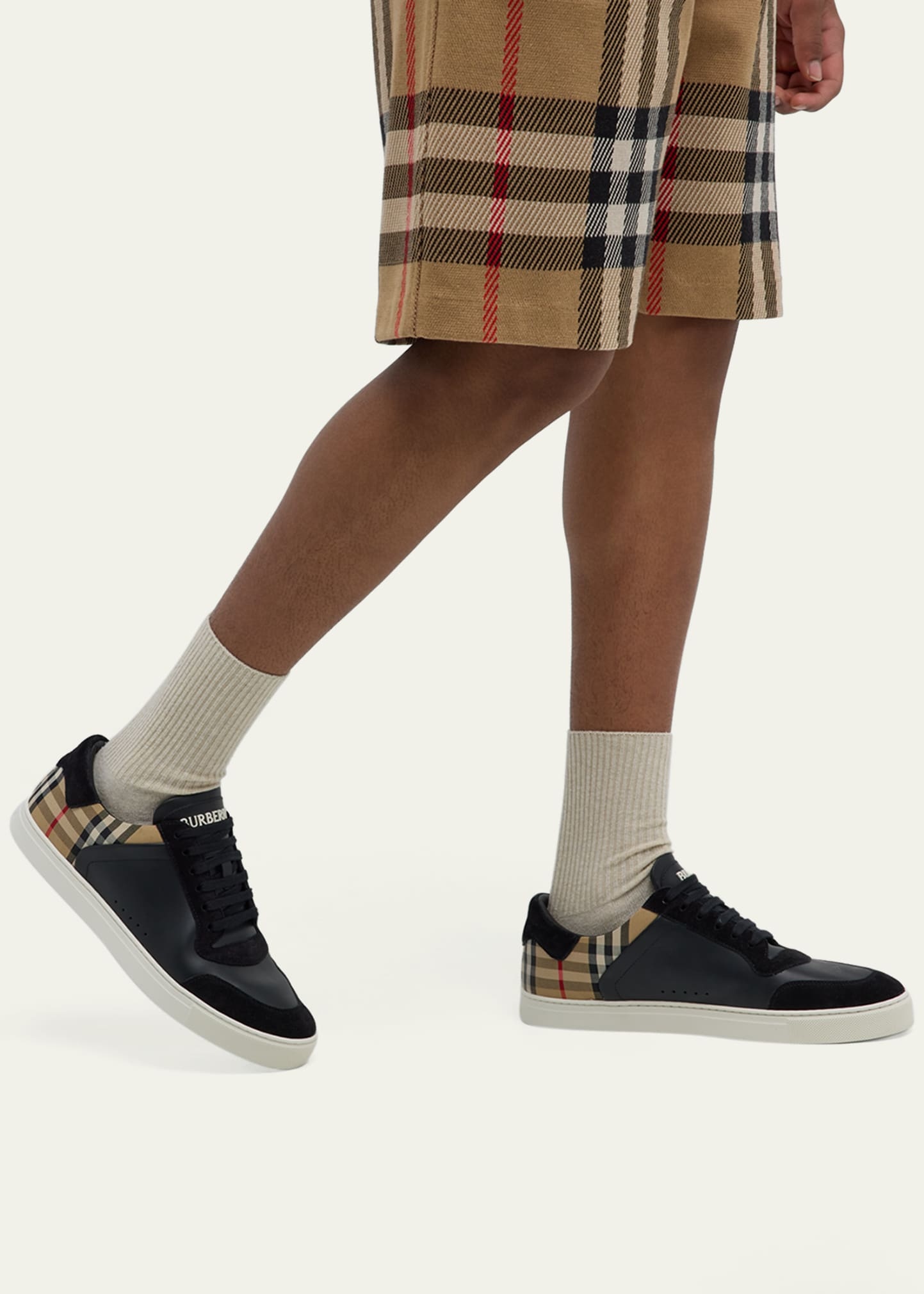 Men's Stevie Leather and Check Low-Top Sneakers - 2