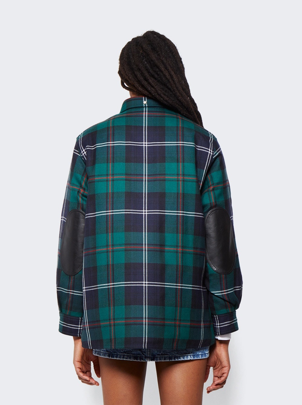 Embroidered Logo Check Wool Overshirt Dark Viridian Green - 5