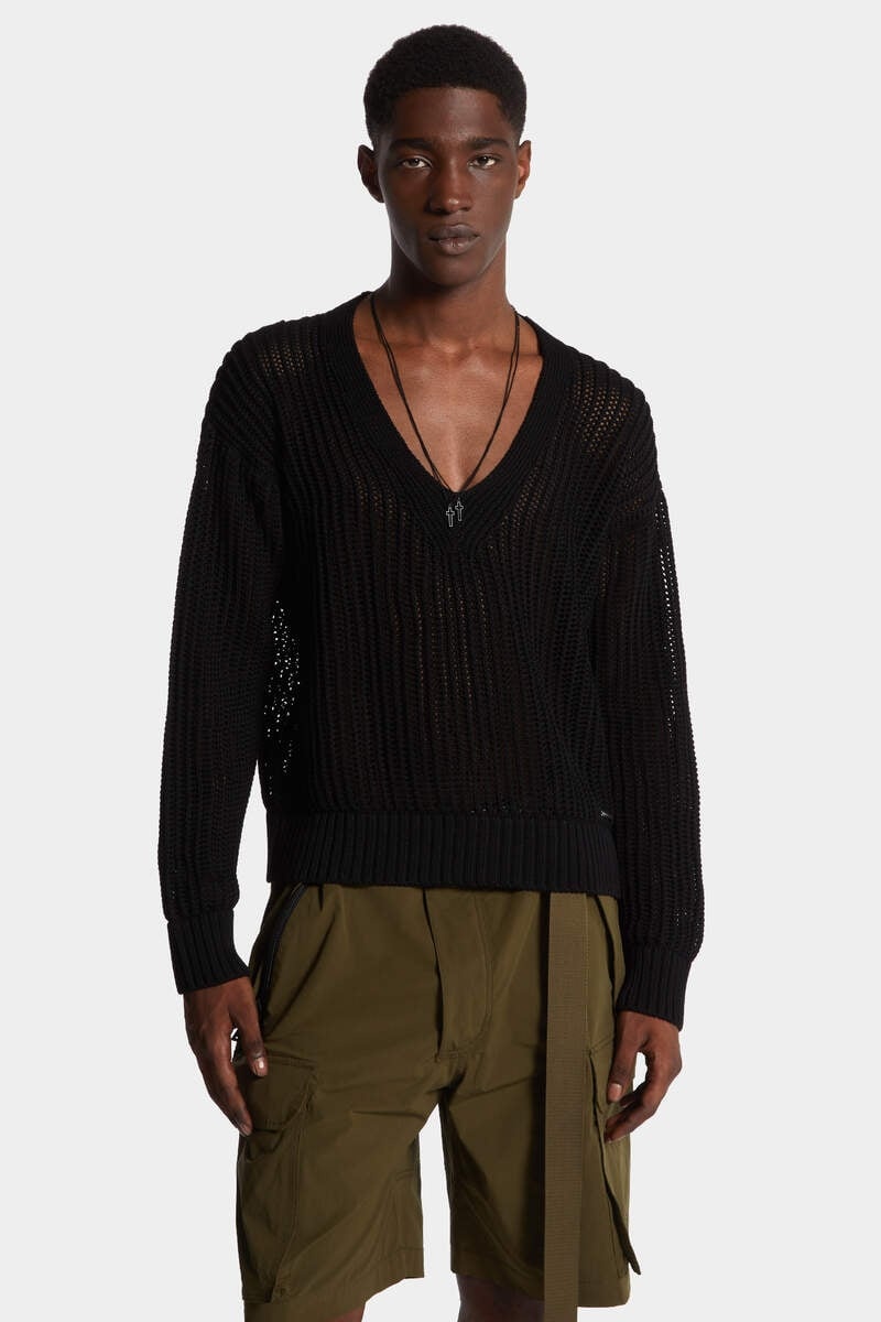 OPEN-KNIT V NECK PULLOVER - 3