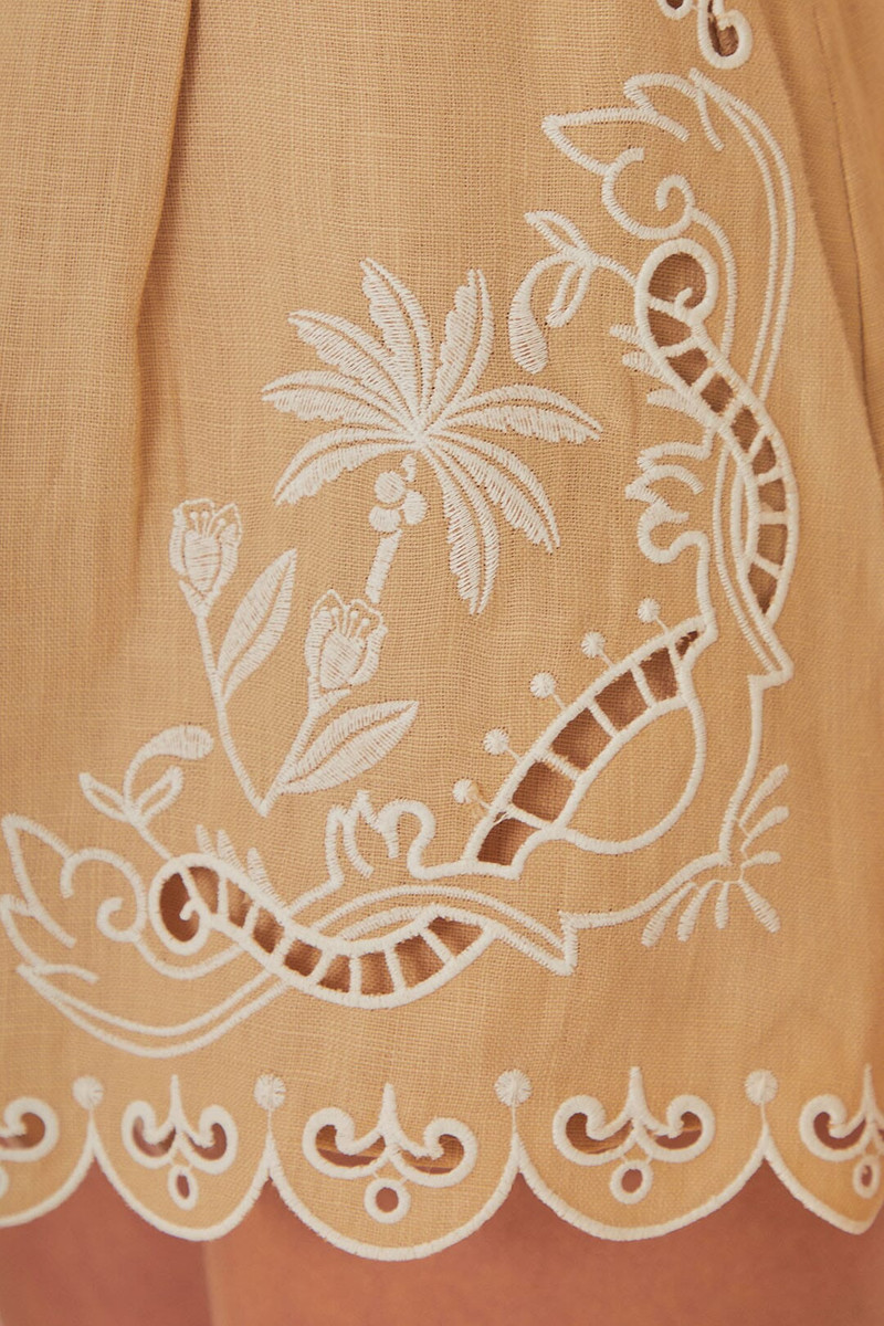 Khaki Embroidered Euroflax™ Premium Linen Shorts 4