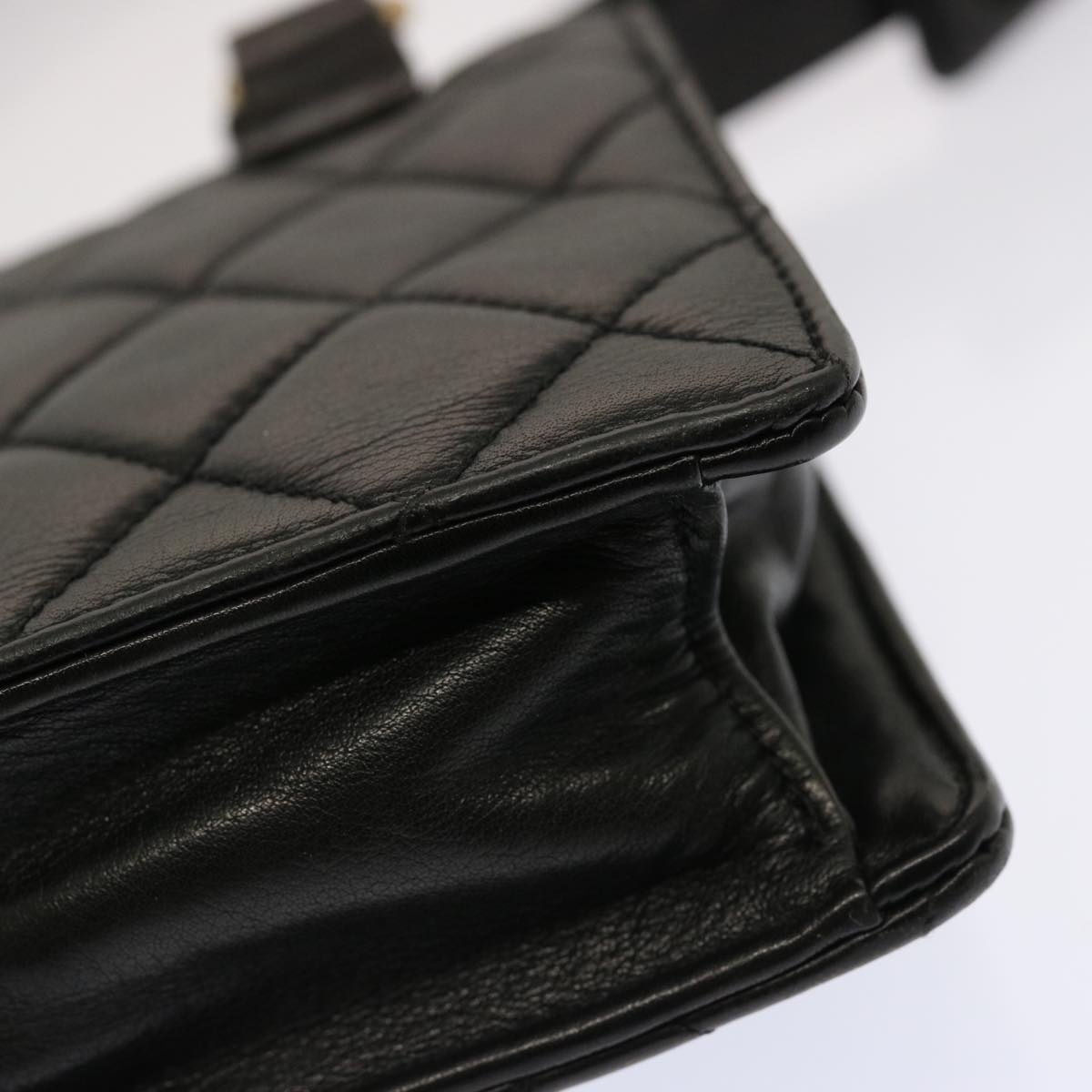 CHANEL Matelasse Turn Lock Waist Bag Lamb Skin Black CC - 16