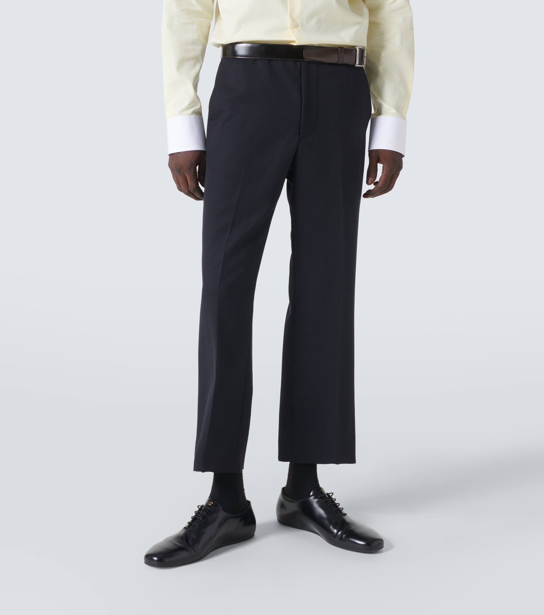 Belted wool gabardine straight pants - 3
