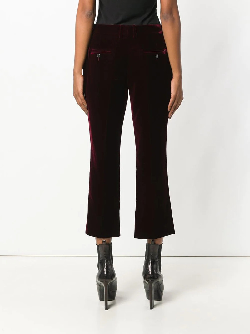 Burgundy Mid rise flared velvet trousers 4
