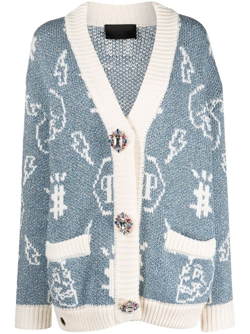 intarsia-knit logo cardigan 1