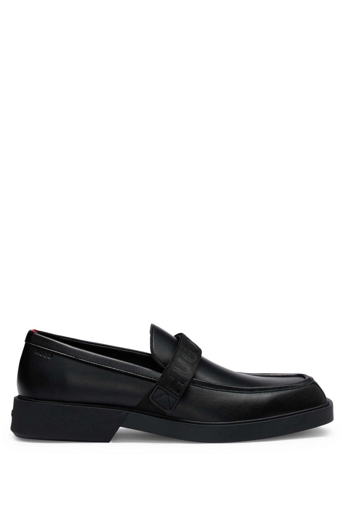 LEATHER LOAFERS WITH BRANDED RIPTAPE STRAP - 1