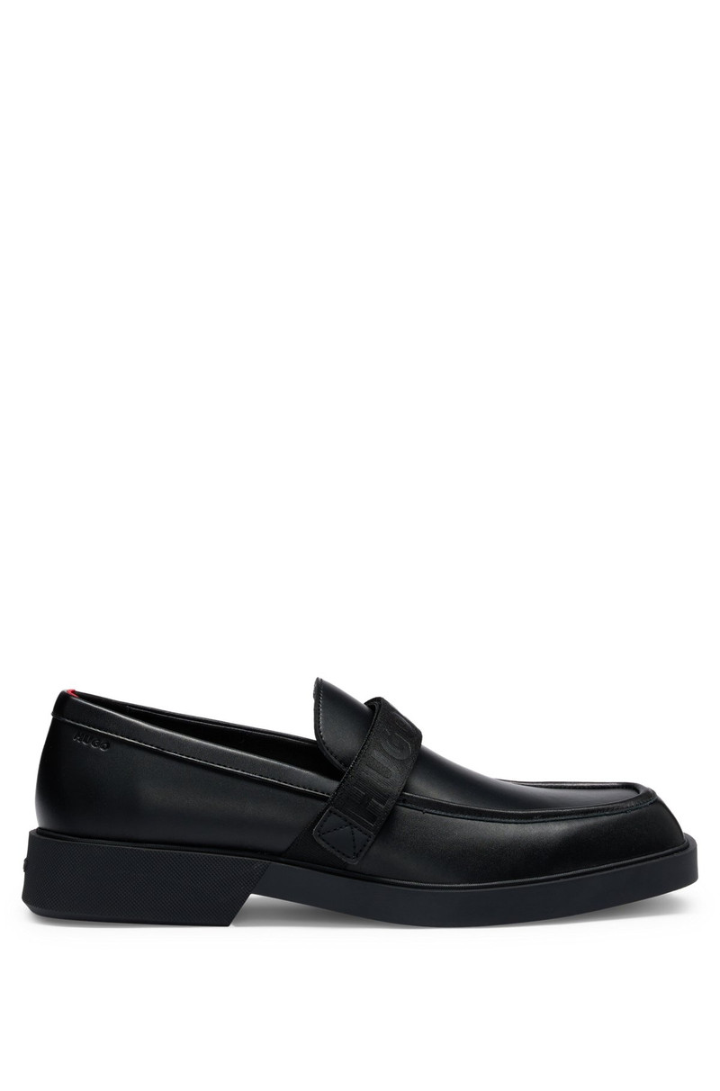 LEATHER LOAFERS WITH BRANDED RIPTAPE STRAP 1