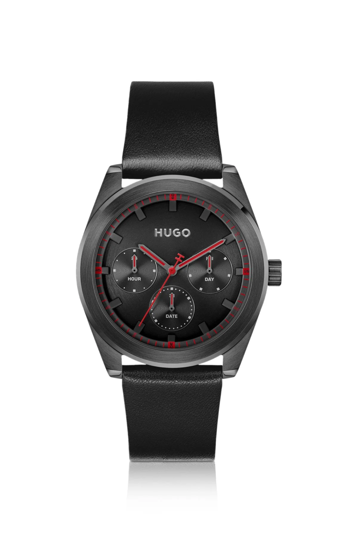 LEATHER-STRAP WATCH WITH BLACK PLATING - 1