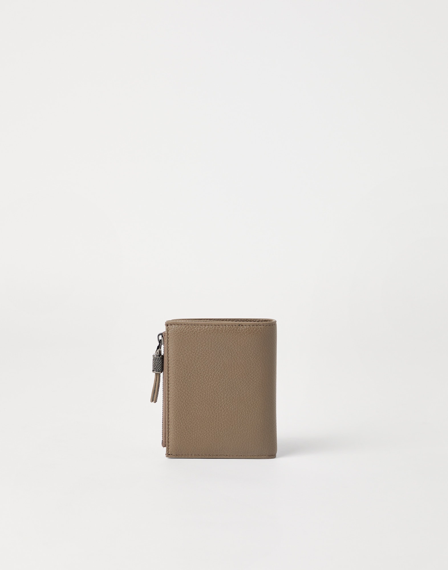 Grained leather compact wallet with shiny zipper pull - 2