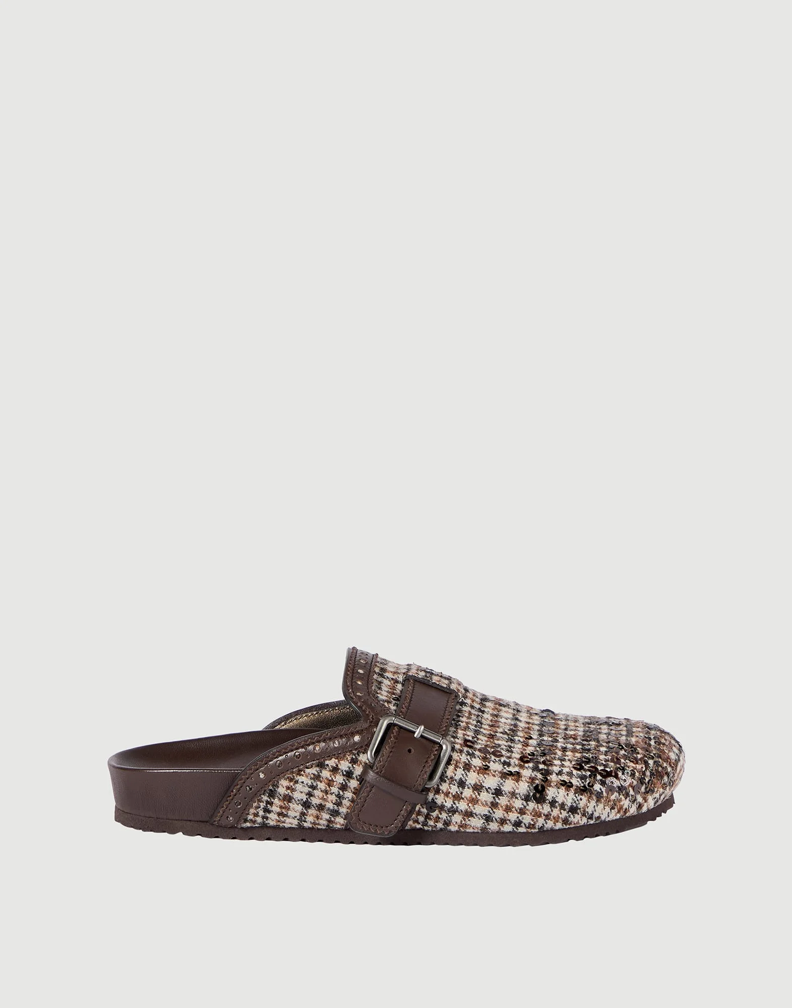 Water-resistant alpaca and wool check slippers with dazzling dégradé embroidery - 1