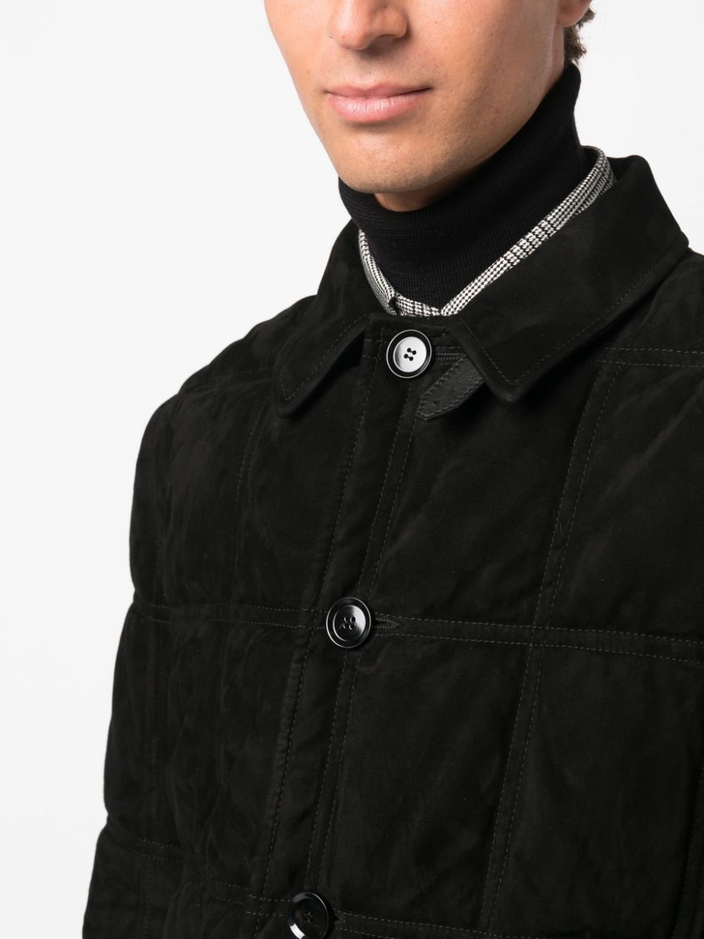 funnel-neck button-up jacket - 5