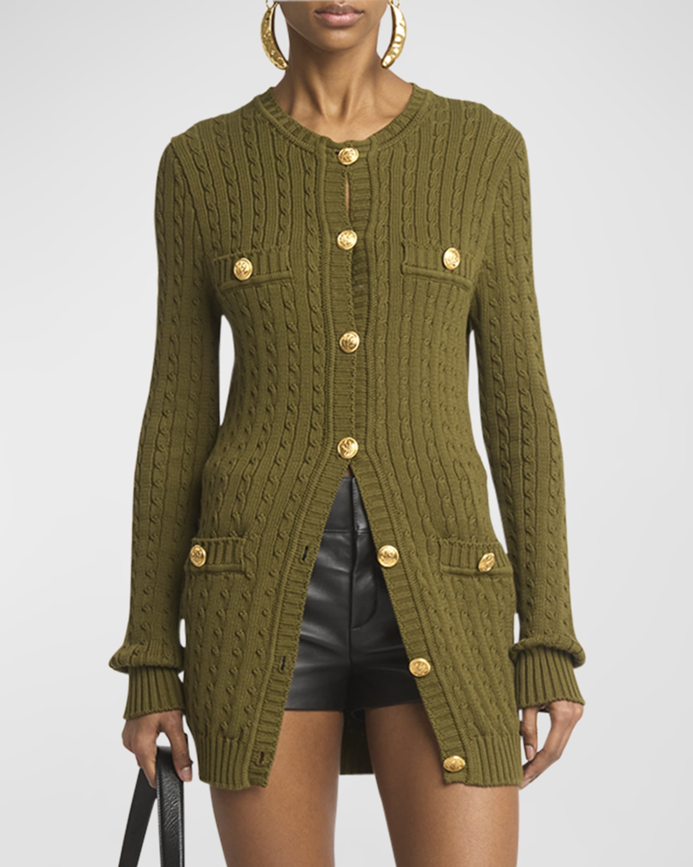 Cable-Knit Cardigan with Gold-Tone Buttons - 2