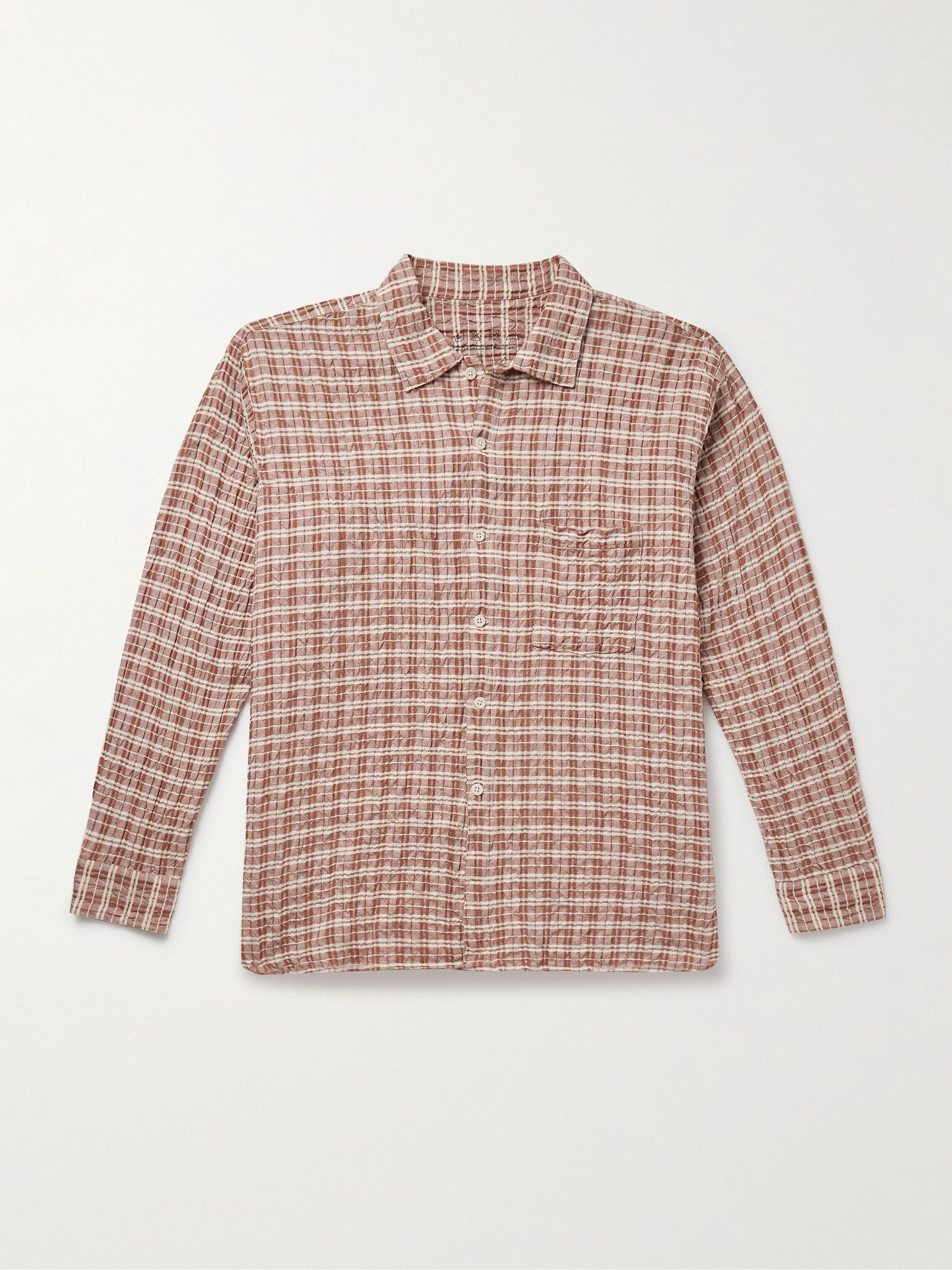 Mechanic Checked Cotton and Linen-Blend Seersucker Shirt Brown - 1